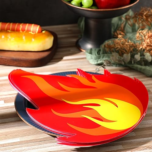 Miniatura 3 de Tenceur 50 manteles individuales con diseño de fuego, suministros de fiesta de llamas, desechables, decoración de fiesta de bomberos, manteles con