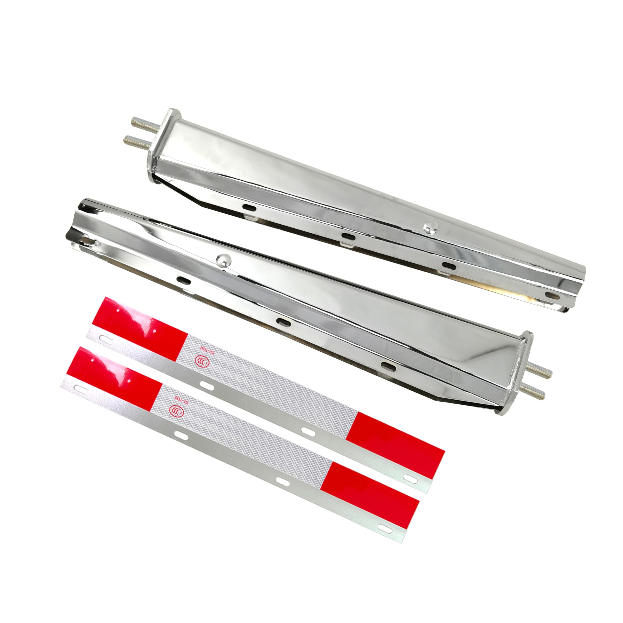 Stainless Steel Straight Spring Loaded Mud Flap Hangers Brackets Mudflap Holders Mounts Set 1-1/8" Bolt Spacing 30" Length with Aluminum Reflective Tapes fit for Semi Trucks, 2 pcs