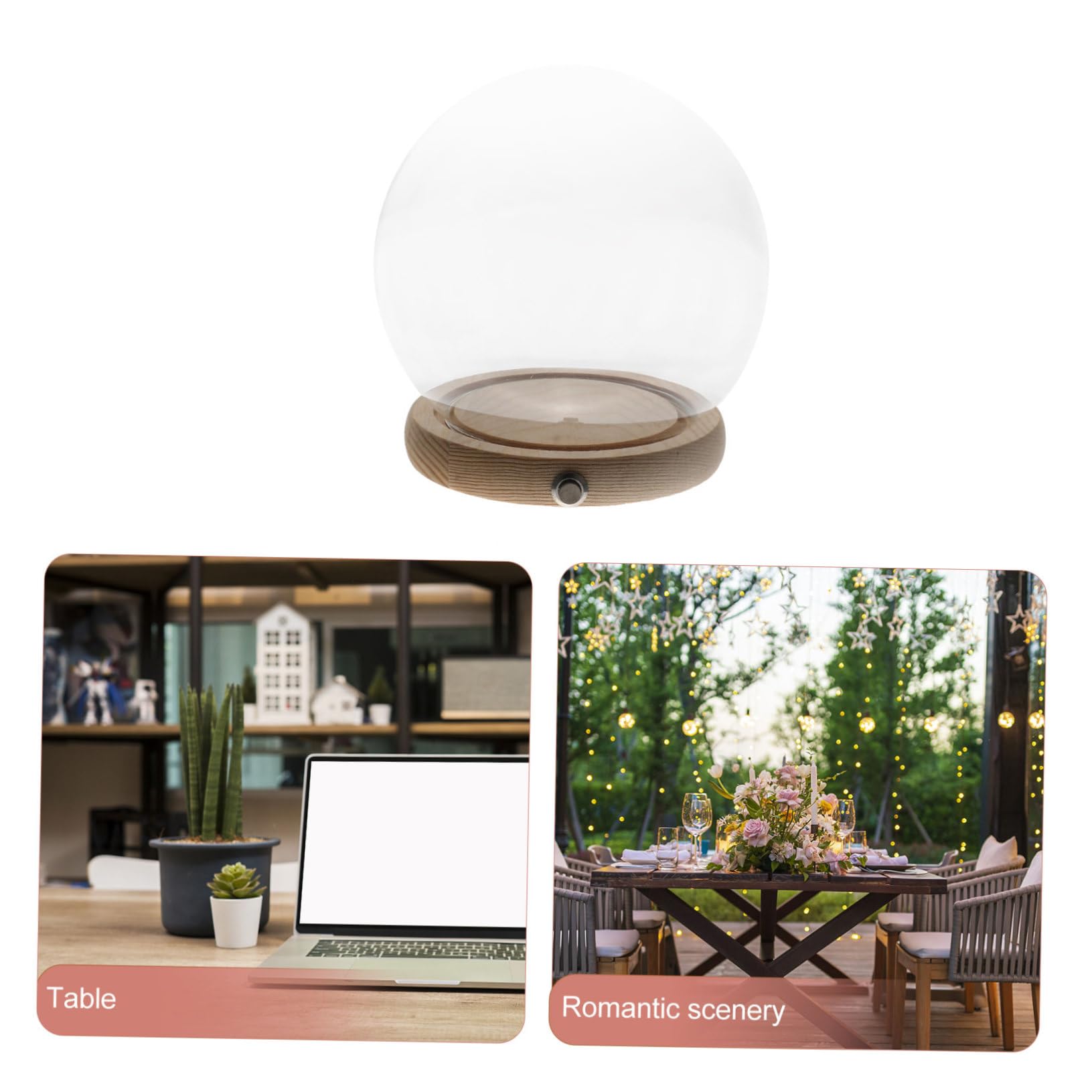 Toyvian Copertura in Vetro per Fiori Eterni con Base in Legno Naturale Cloche Decorativa Luminescente per Casa Vetrina Trasparente con Piedistallo Piatto Centro Tavola Romantico e