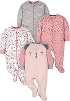 Gerber Baby Girls 4 Pack Sleep 'n Play Footie Pajamas - 100% Cotton, Zipper Front, Soft Newborn Sleepers