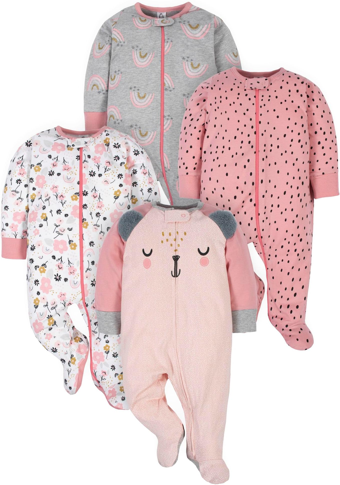 Gerber baby-girls 4 Pack Sleep N' Play Footie