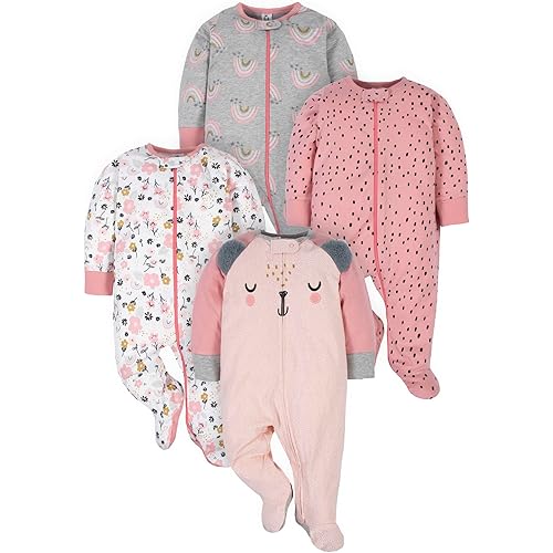 Gerber Baby-Girls 4 Pack Sleep 'N Play Footie