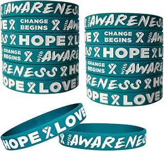TSYMINQC 50pcs Teal Awareness Silicone Bracelets Cervical Ovarian Cancer Awareness Wristbands Teal Ribbon Bracelets