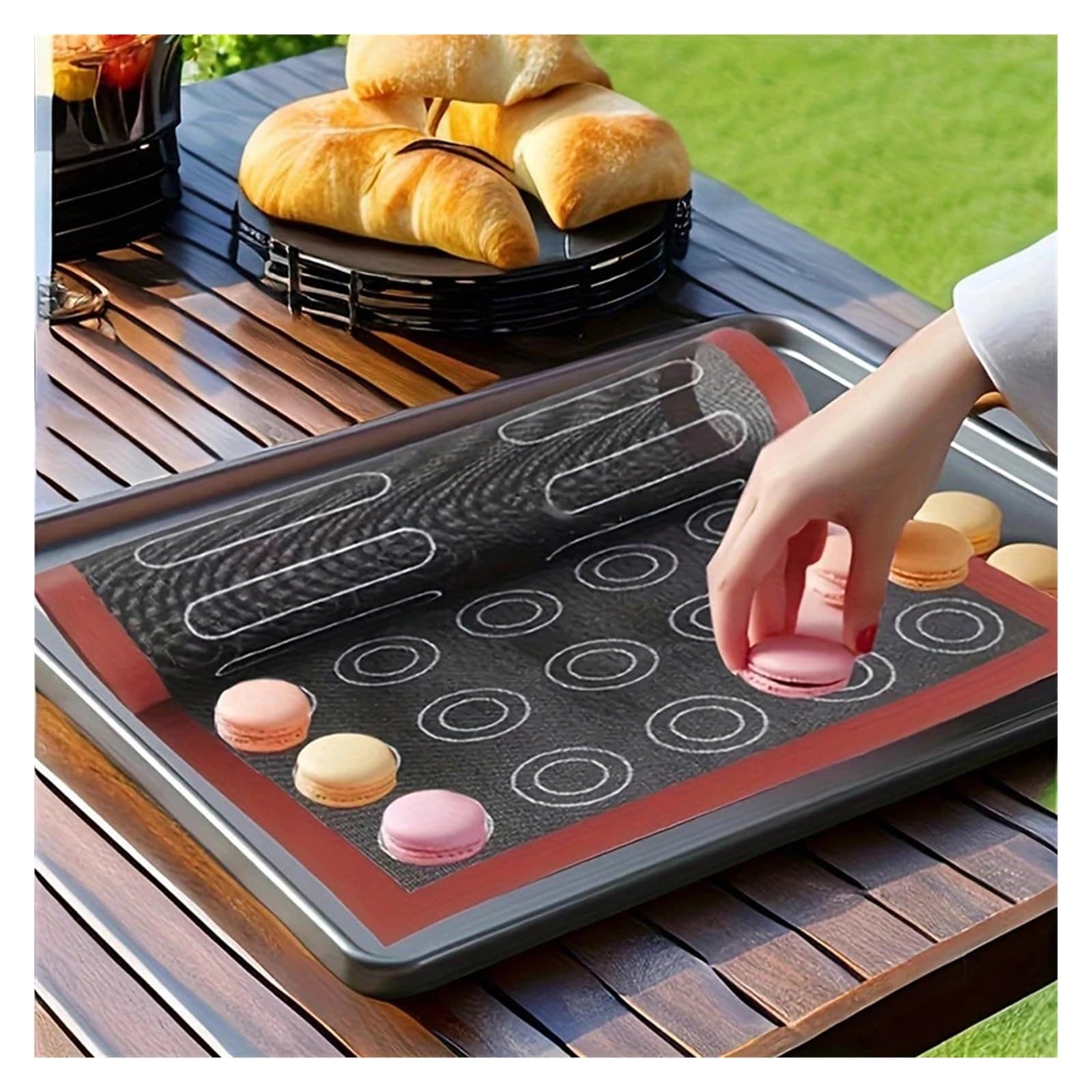 Tappetino in silicone per macaron Tappetino da forno in silicone perforato, teglia antiaderente bifacciale for Éclair e Macaron, for pane, biscotti, riutilizzabile, rivestimento for(Large 40x60cm)