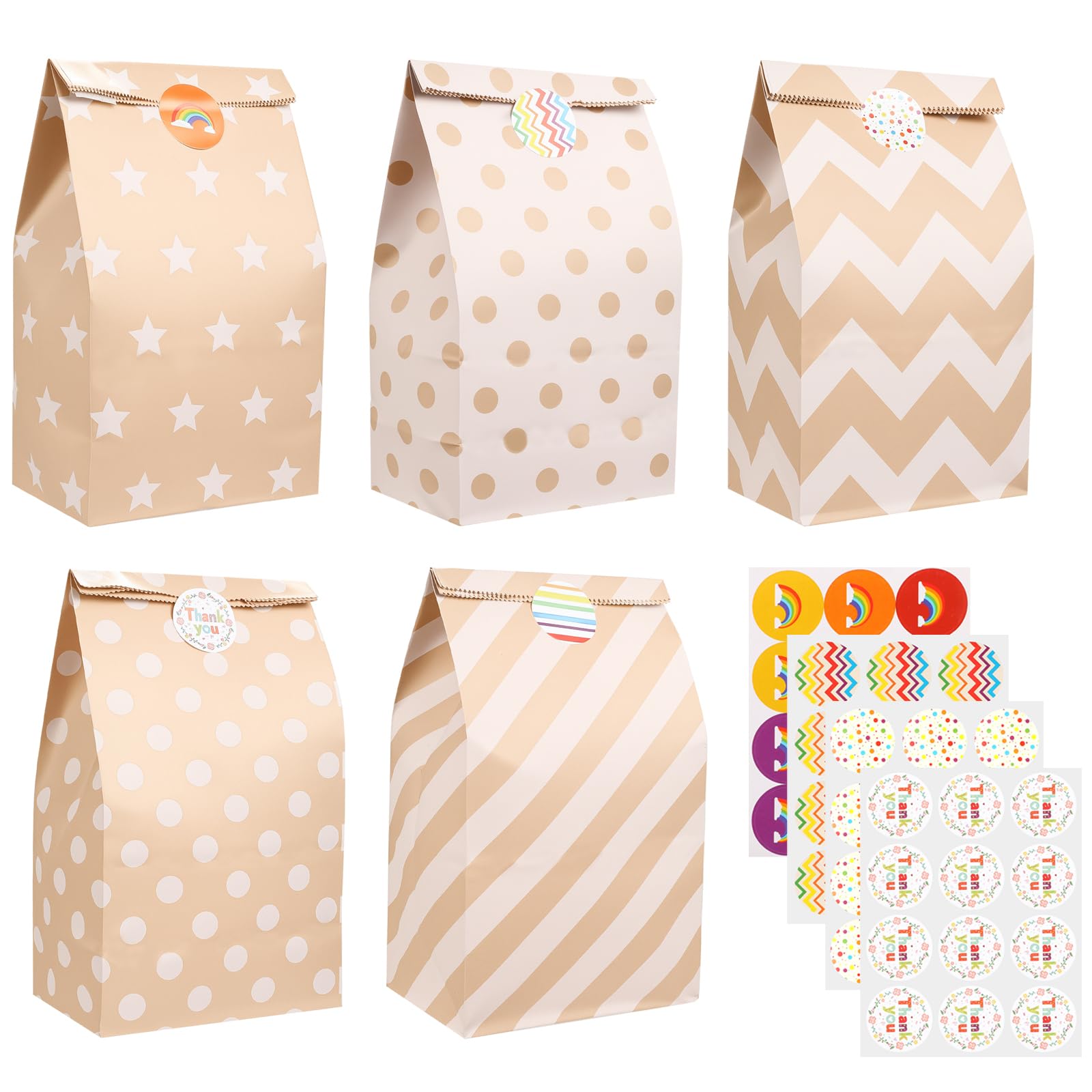 Xizao Brown Paper Bags 40 Pcs Kraft Paper Bags With 48 Stickers Small Gift Bag 9.4‘’ X 5.1‘’ X 3.1‘’ For Food Gifts Groceries Sandwiches
