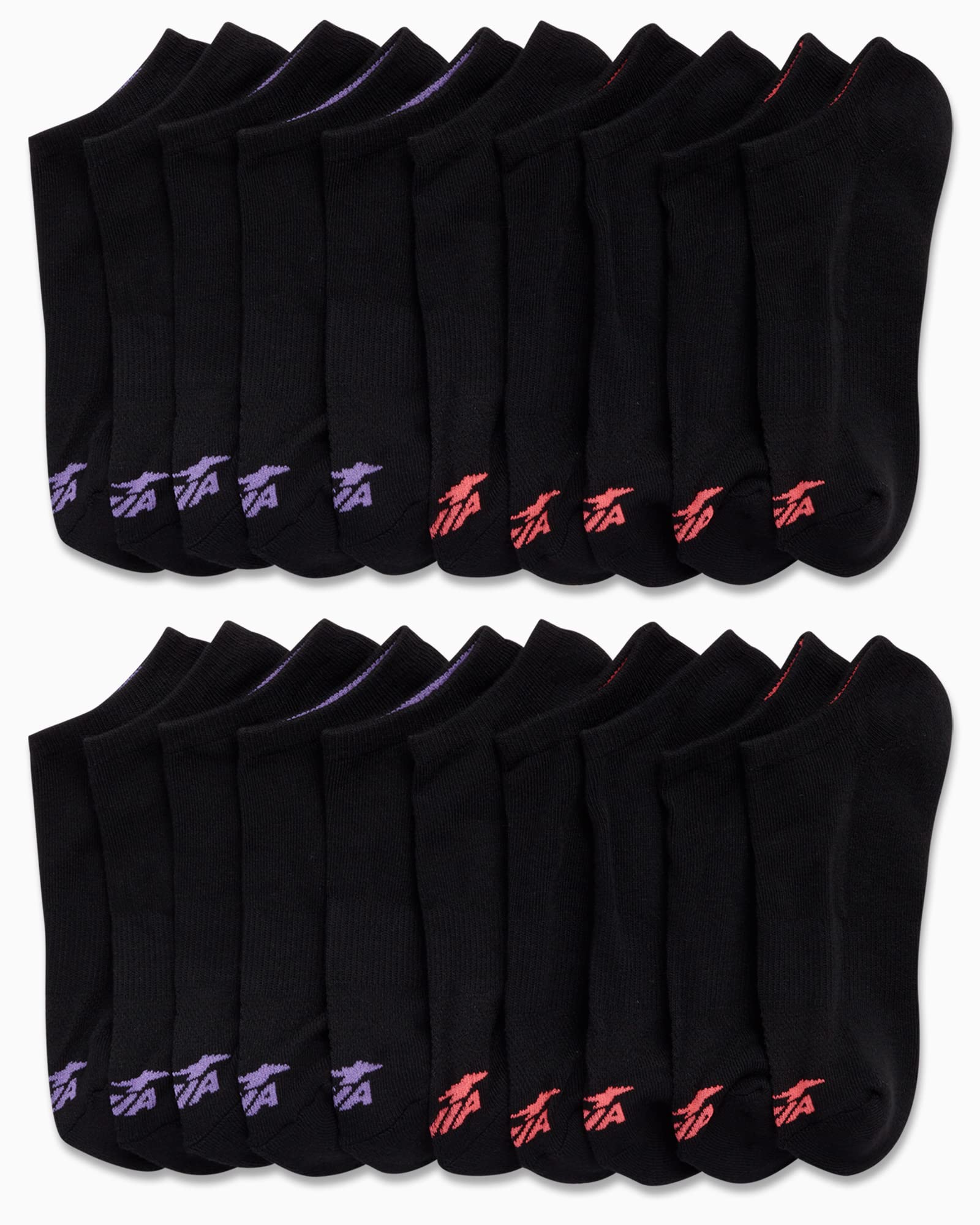 Avia Women's No Show Socks - 20 Pack Soft Cushioned Athletic Low Cut Ankle Socks for Women - Breathable, Size 4-9, Black
