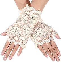 Yolev Fingerlose Spitzenhandschuhe Handschuhe Damen Kurz Spitzenhandschuhe Schwarz Opernhandschuhe Elegant für Halloween Karneval Teepartys Abschlussbälle, Hochzeiten, Abendessen Cosplay