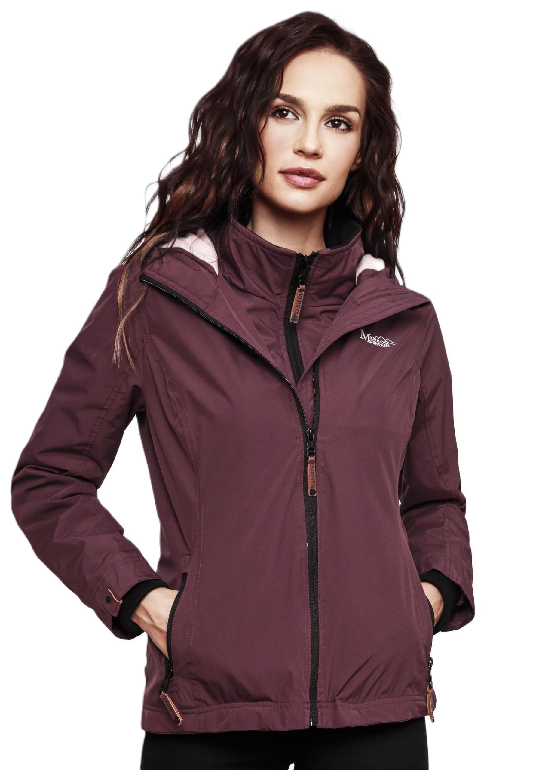 MARIKOO Designer Damen Übergangs Jacke leicht gefüttert Kapuze kurz B659