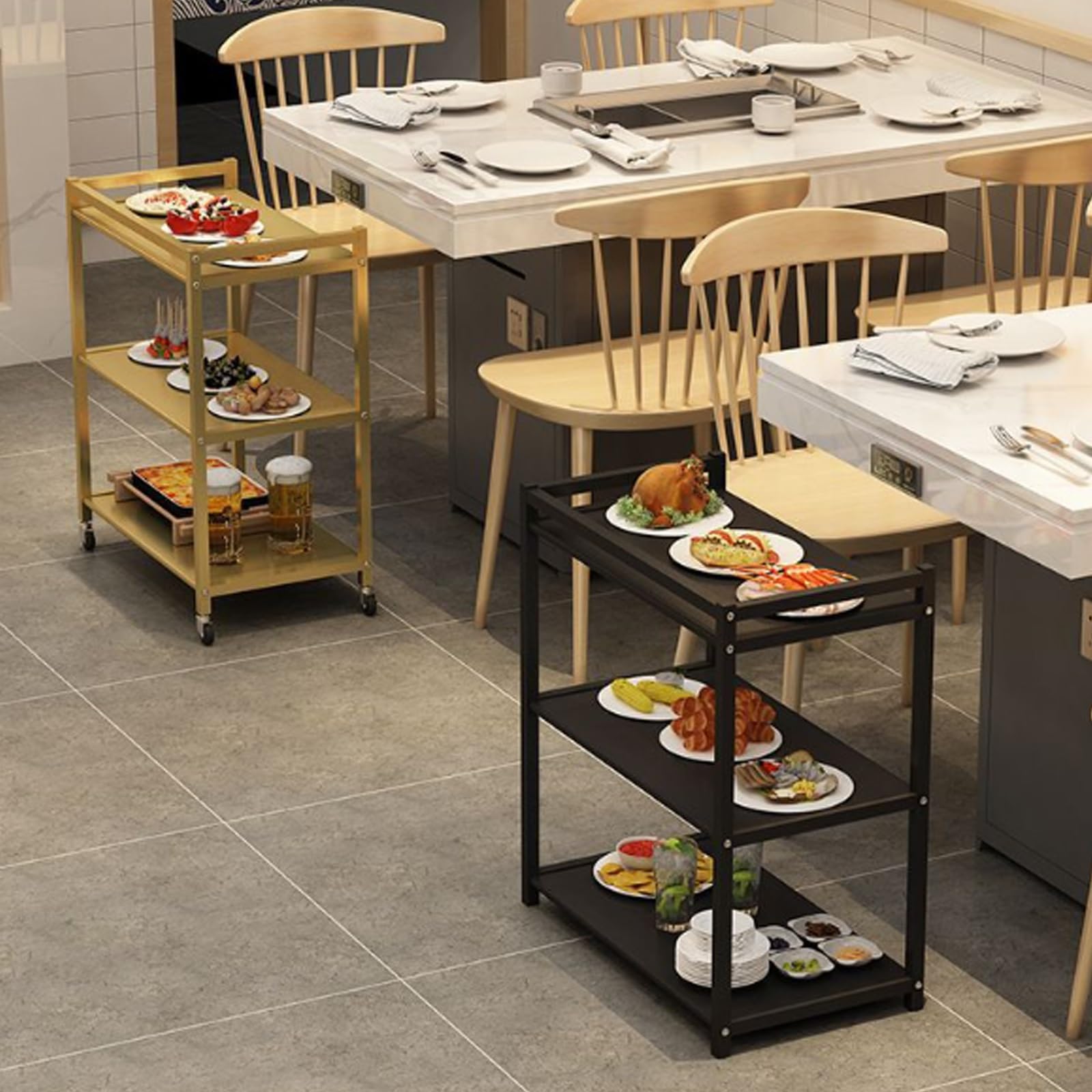 Cocina Portaverdure mobile, portapiatti for pentole calde, portaoggetti for cestini da cucina, multistrato pavimento a Estante de almacenamiento(Nero)