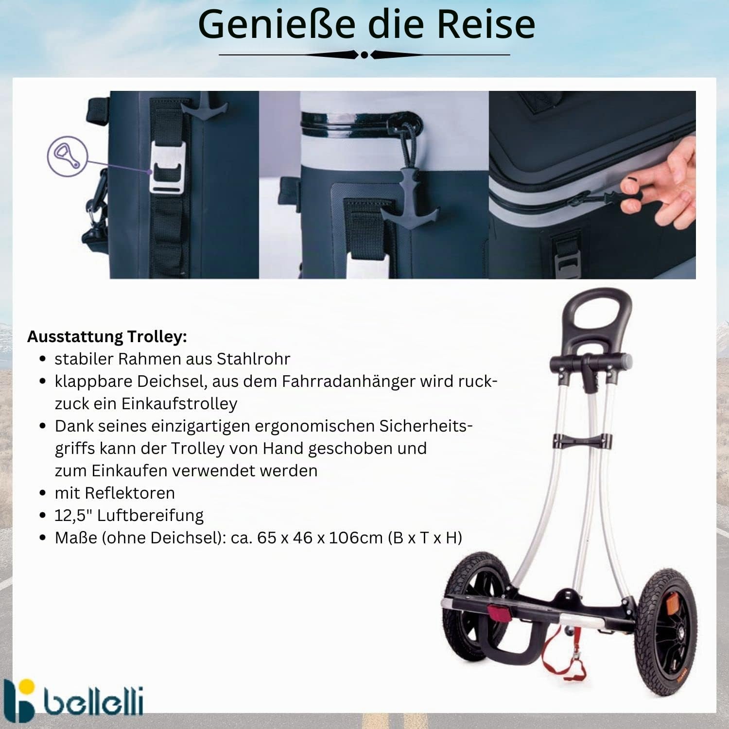 Red Loon by Bellelli Fahrrad Einkaufstrolley - Fahrradanhänger - B-Tourist Picnic Bag - Mit Kühltasche 20 Liter - Kühlbox Mit Bis Zu 68h Kühlung - Outdoor Trolley