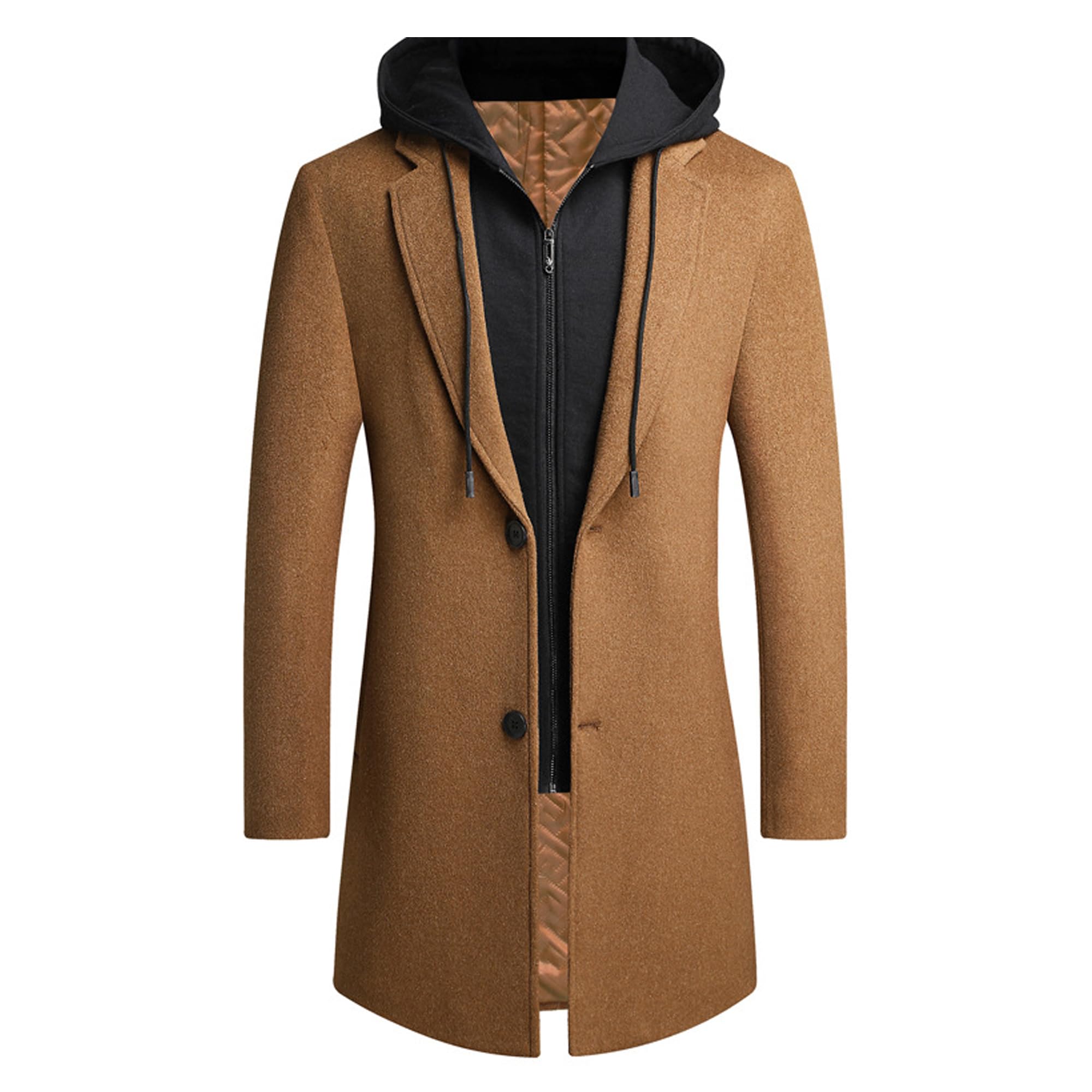 Bestgift Cappotto uomo in lana di media lunghezza con cappuccio staccabile