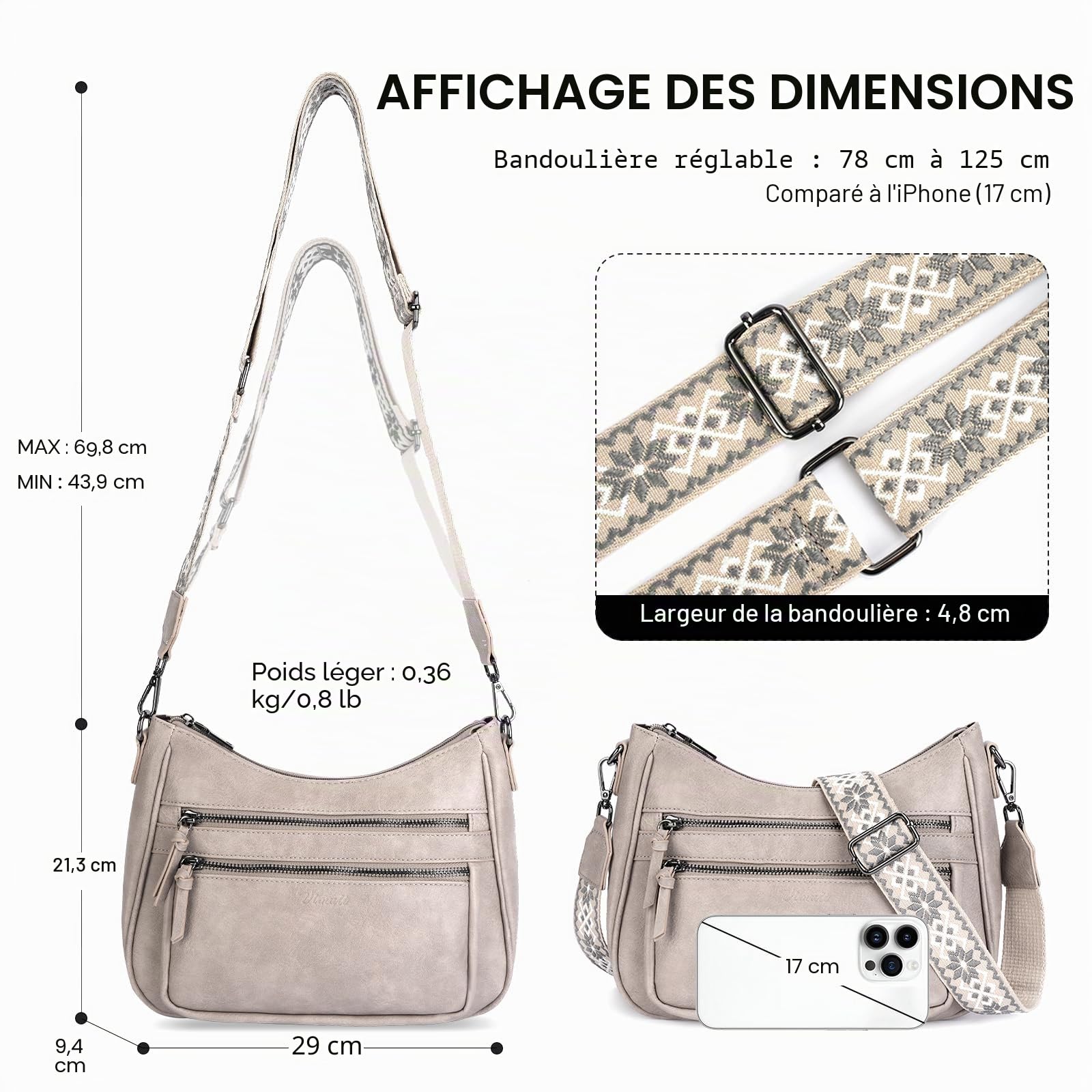 Sac à bandoulière tendance en cuir pour femme, sac à main multi-poches, sac à main de voyage léger