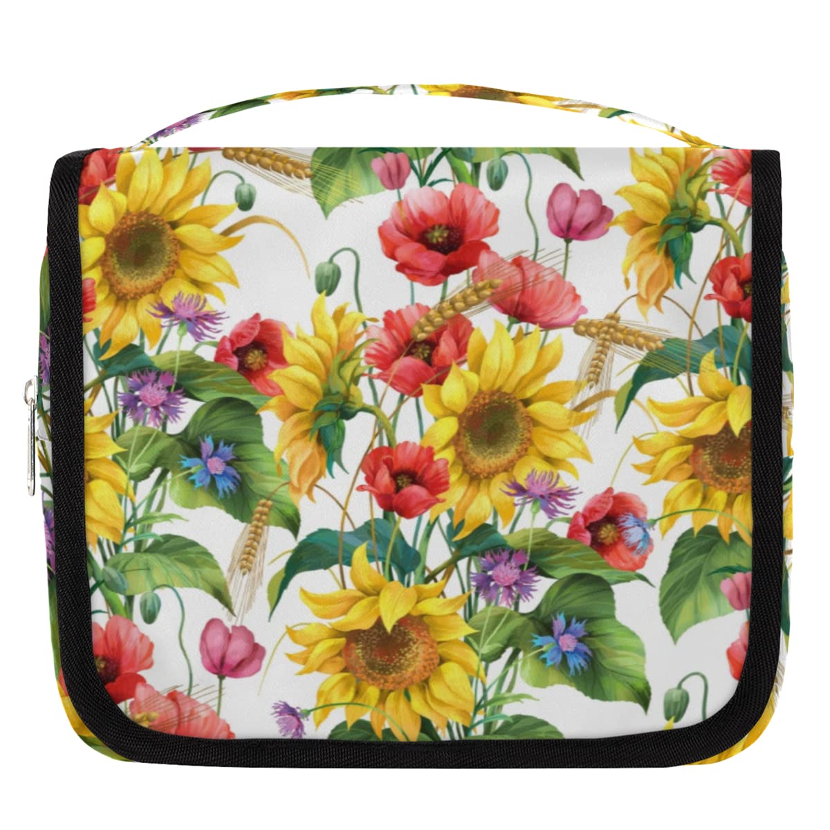 Wiosna Lato Kwiaty Podróżna Kosmetyczka Letnia Słonecznik Mycie Torba Unisex Wiszące przybory toaletowe Kosmetyczka Organizer do makijażu, wielobarwny, Jeden rozmiar