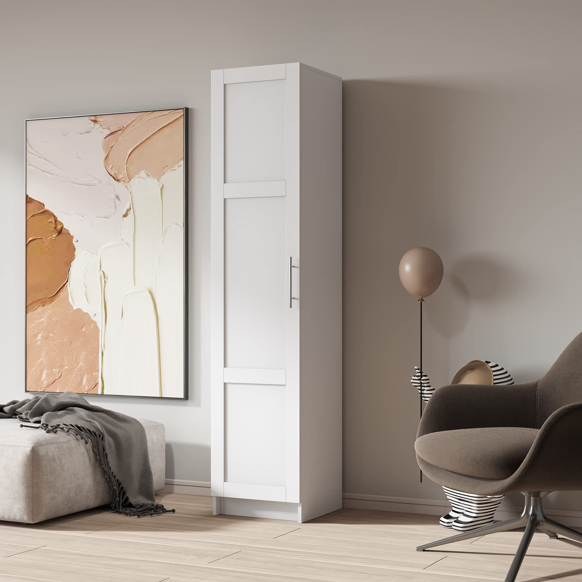 70" Tall wall Cabinet, Wood Pantry Cabinet with Door and Adjustable Shelves, Vertical Bathroom Storage Organizer, Narrow Storage Unit for Entryway, Living Room, Kitchen (White-03)