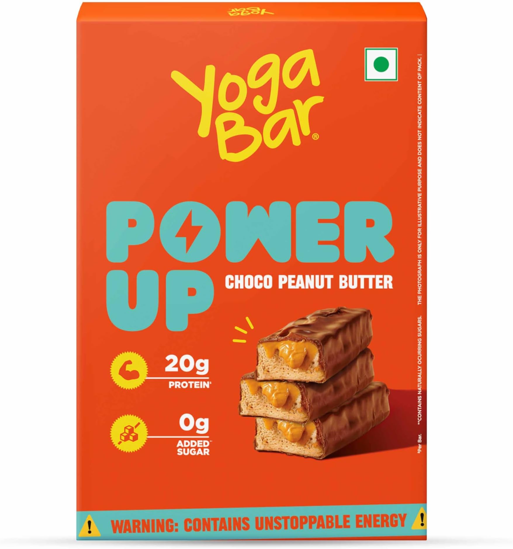 Yogabar Power Up 20g Protein Bar (5 Bars, Choco Peanut Butter, No Added Sugar) | Least Net Carbs | Zero Added Sugar Protein Bars | High Protein Blend - Whey Protein Concentrate, Isolate, Peanuts & Soy