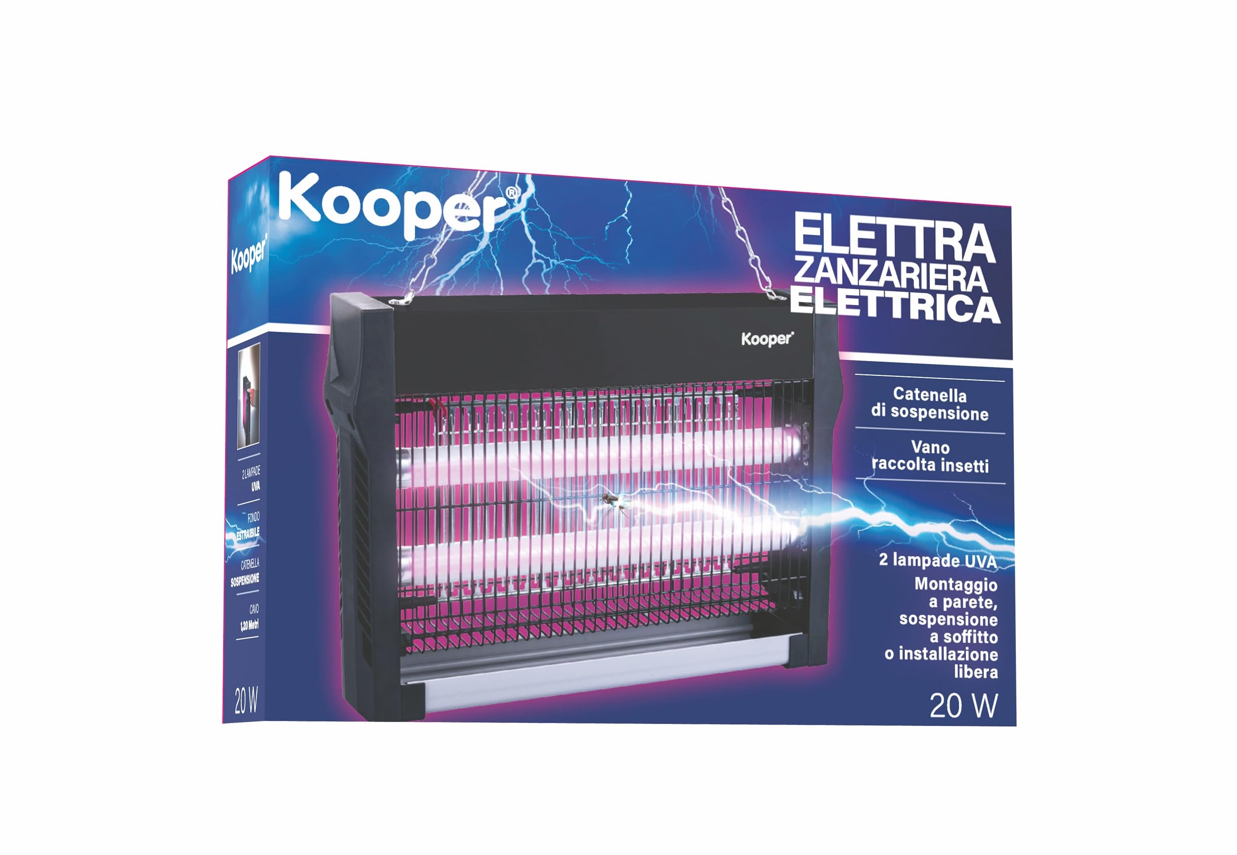 Zanzariera elettrica, copertura fino a 80 mq, vano di raccolta insetti 20 W, Kooper