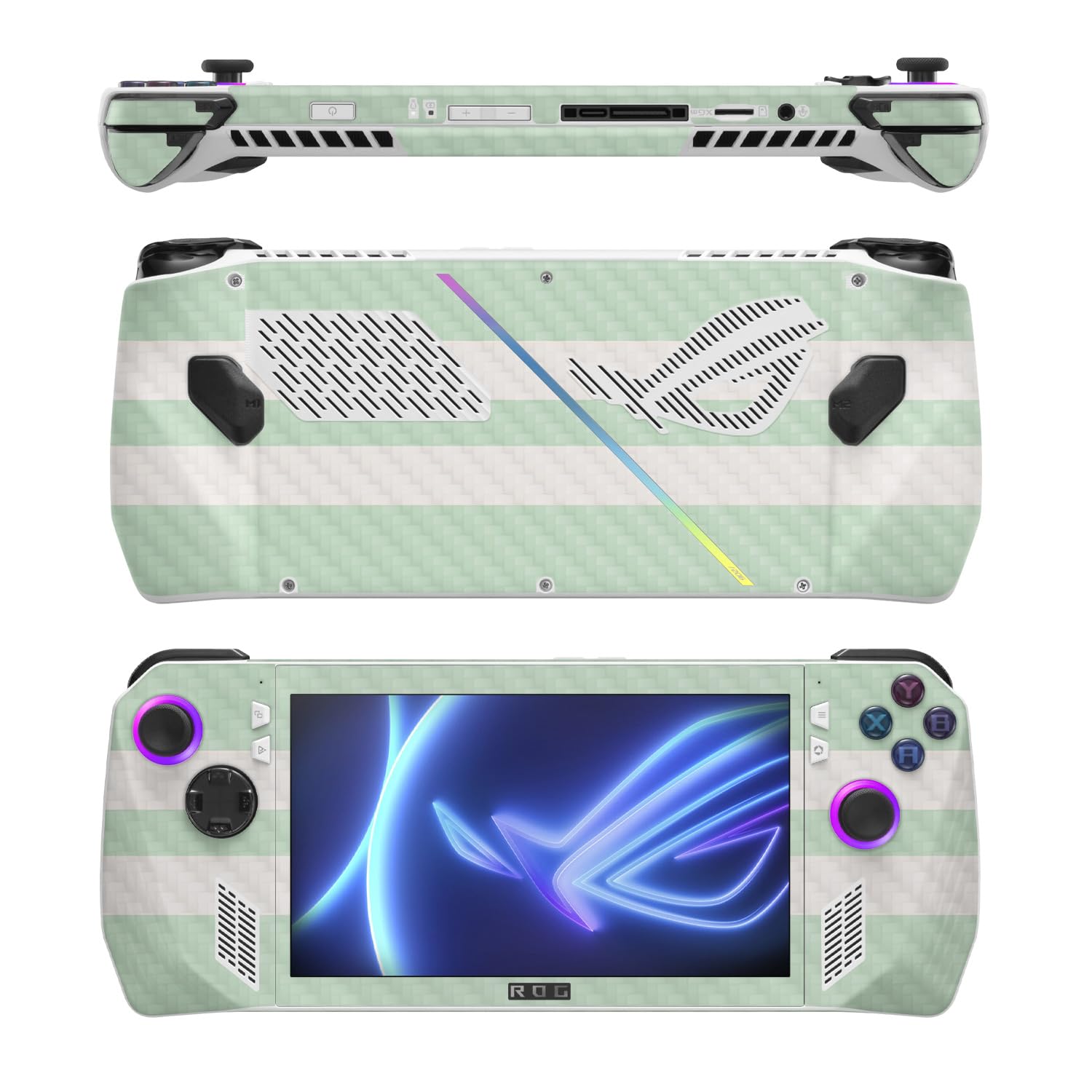 MightySkins Carbon Fiber Skin Compatible with Asus ROG Ally - Mint Stripes | Protective, Durable Textured Carbon Fiber Finish | Easy to Apply