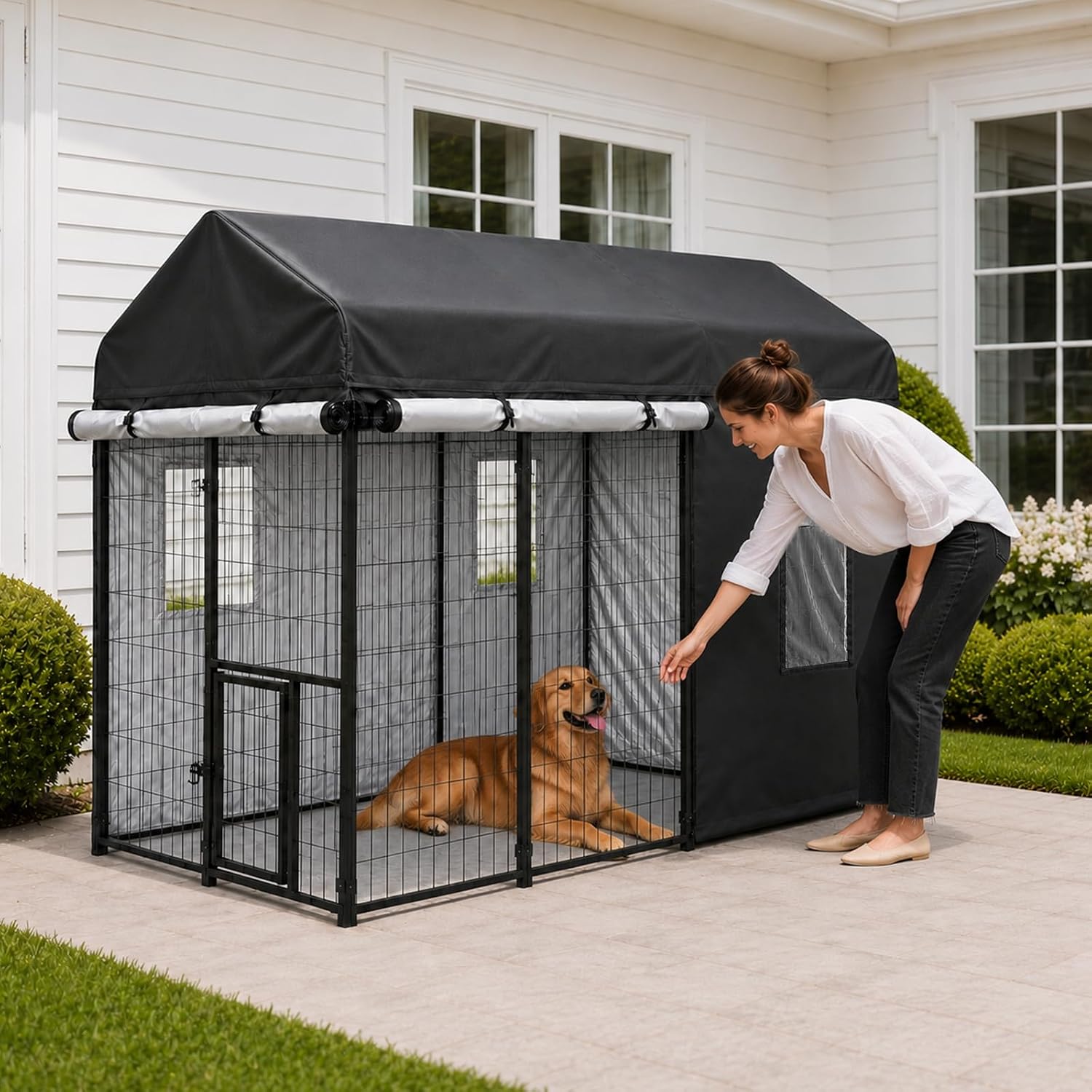 ROOMTEC 8 x 4 FT Outdoor Dog Kennel Cover, Full Side Cover (Cover Only)