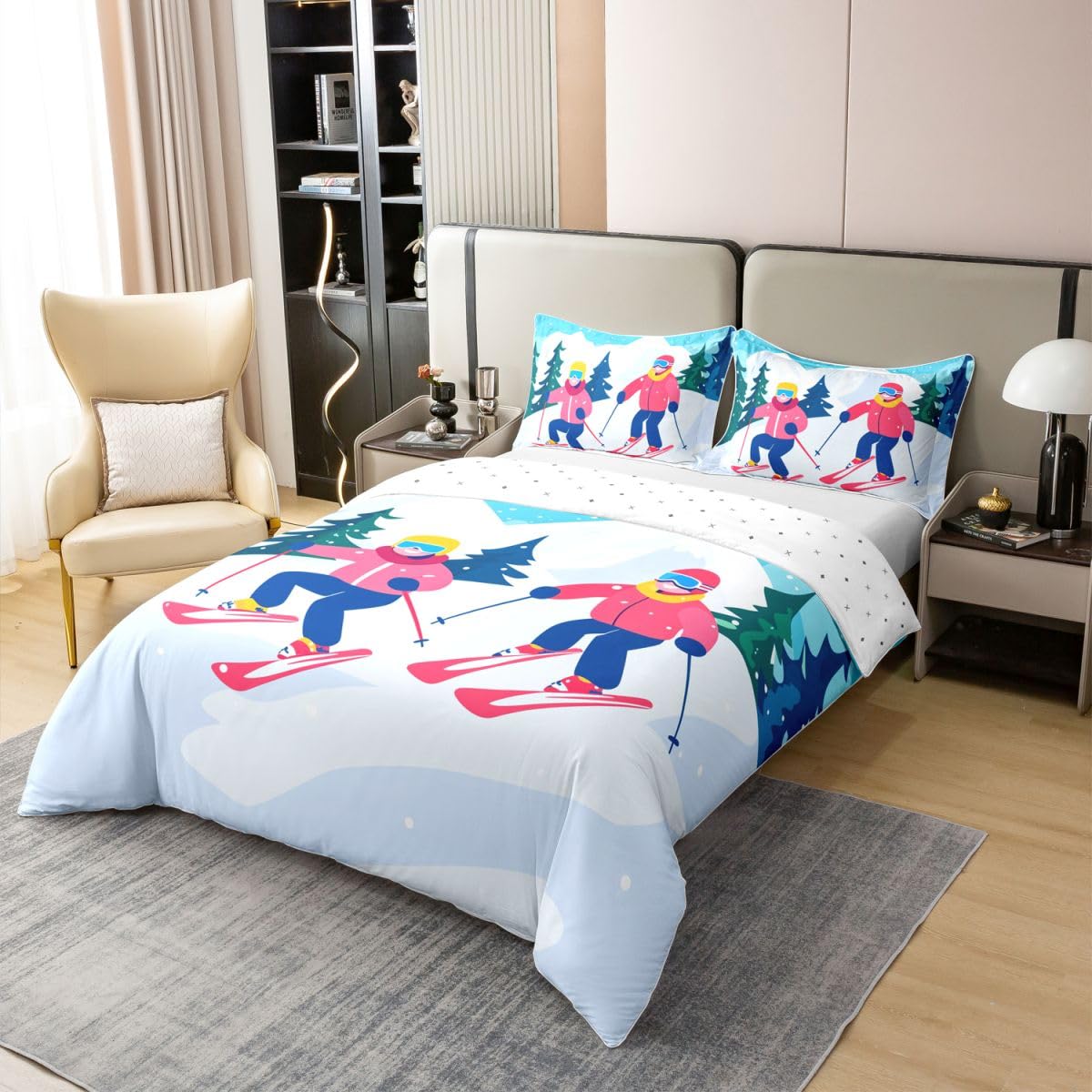Homewish Sporty narciarskie podwójna pościel miłośnicy nart sporty ekstremalne bawełna poszewka na kołdrę zestaw dla dzieci dzieci chłopców dziewcząt narciarstwo motyw poszwa na kołdrę śnieg góry