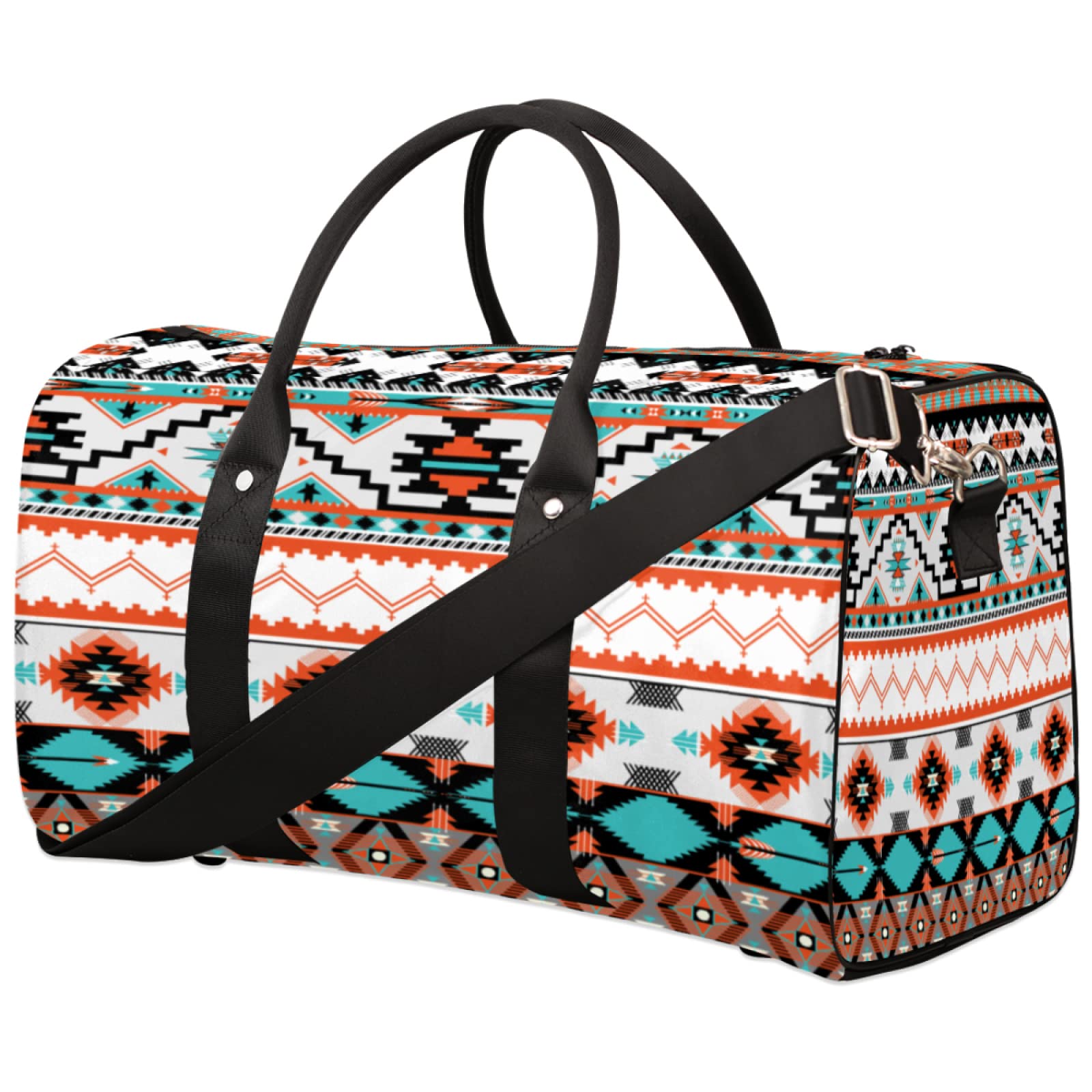 Travel Duffel Bag Ethnic Aztec Geometric Waterproof Weekend Overnight Bag Carry-on Workout Bag for Sports Gym Camping Outdoor Activities