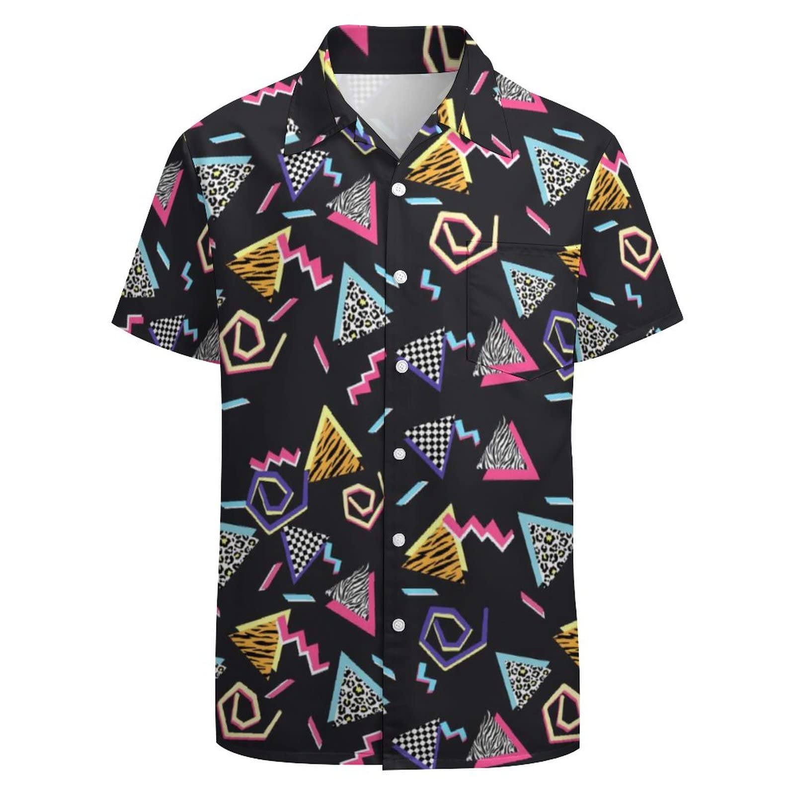 LARSD80s Shirts for Men 90s Button Up Shirt Vintage Retro Hawaiian Beach Shirt Neon Disco Shirt Funny Party Shirt