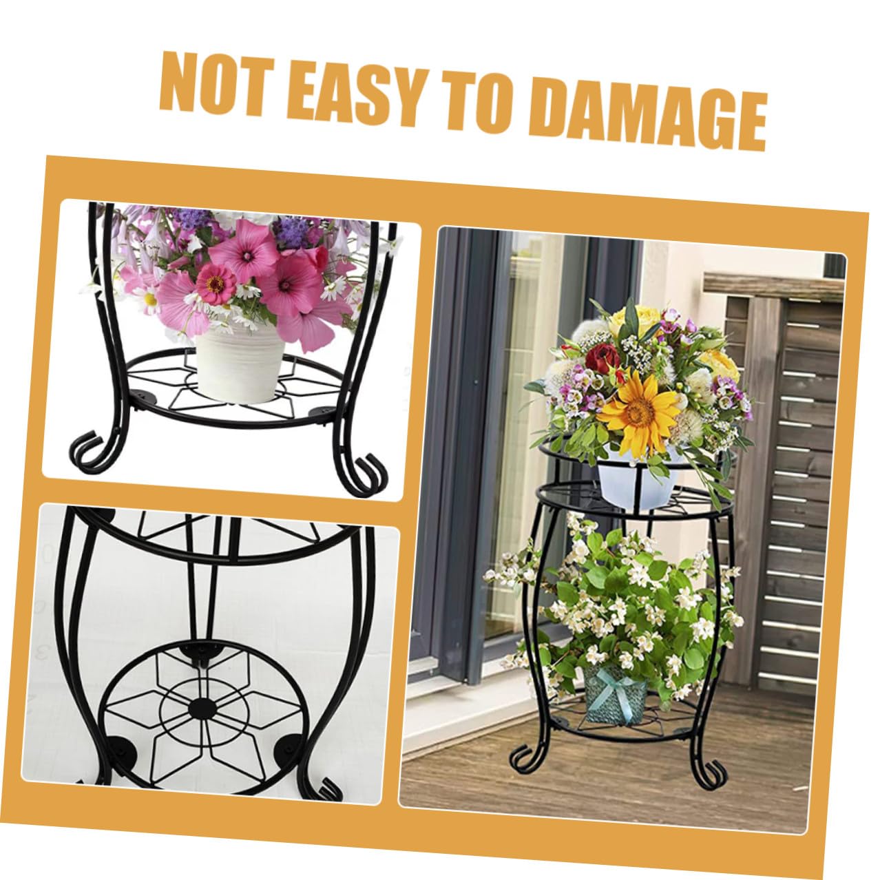 Supporto per Fioriera in Ferro Battuto 2 Livelli Portavasi da Terra Robusto e Smontabile per Piante da Interno ed Esterno, Scaffale Rustico per Veranda, Patio, Balcone e Giardino