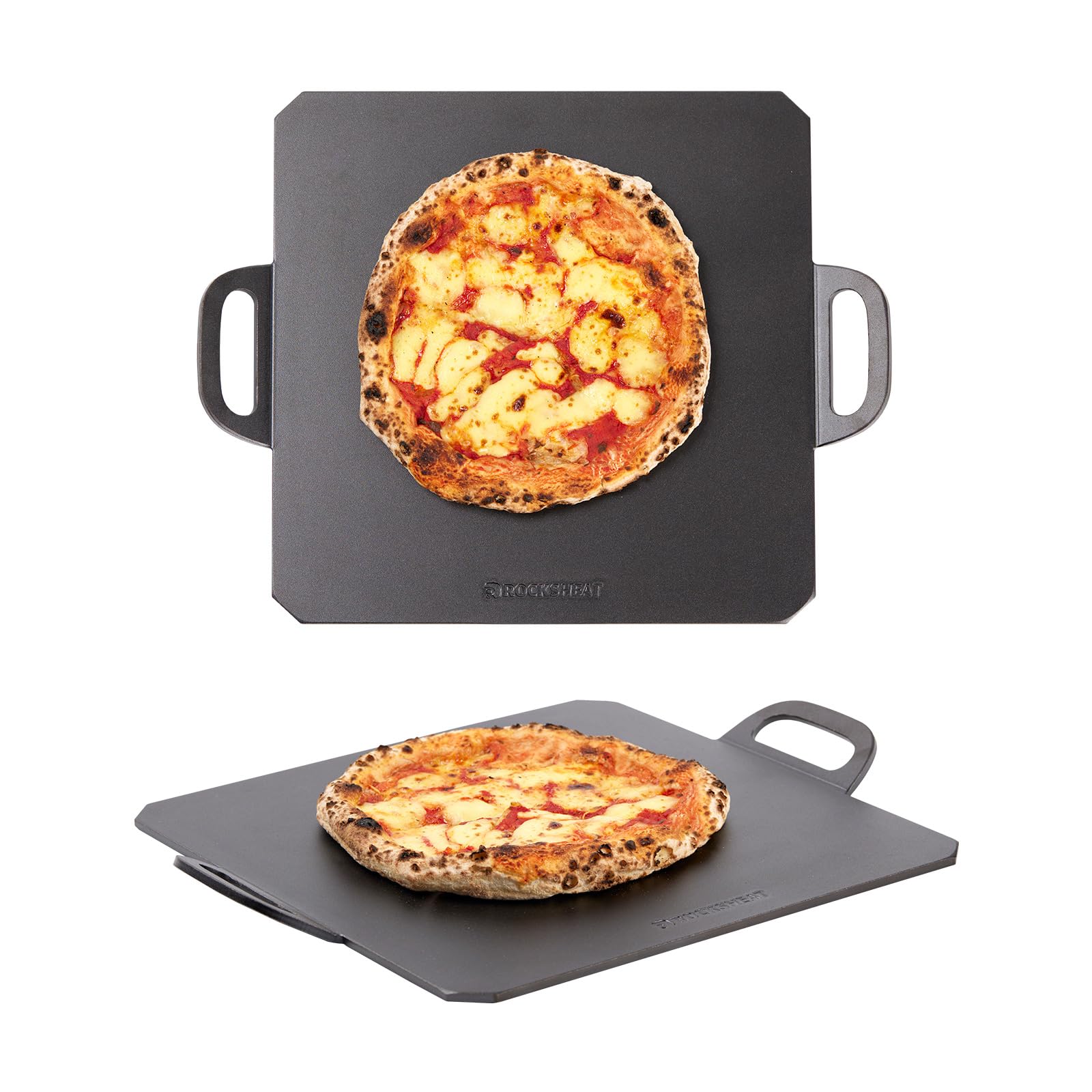 ROCKSHEAT 18 x 14 inch Pizza Steel, Premium Carbon Steel Baking Plate for Perfectly Crispy Pizzas and Breads, Dual Handles, Ideal for Home and Commercial Use