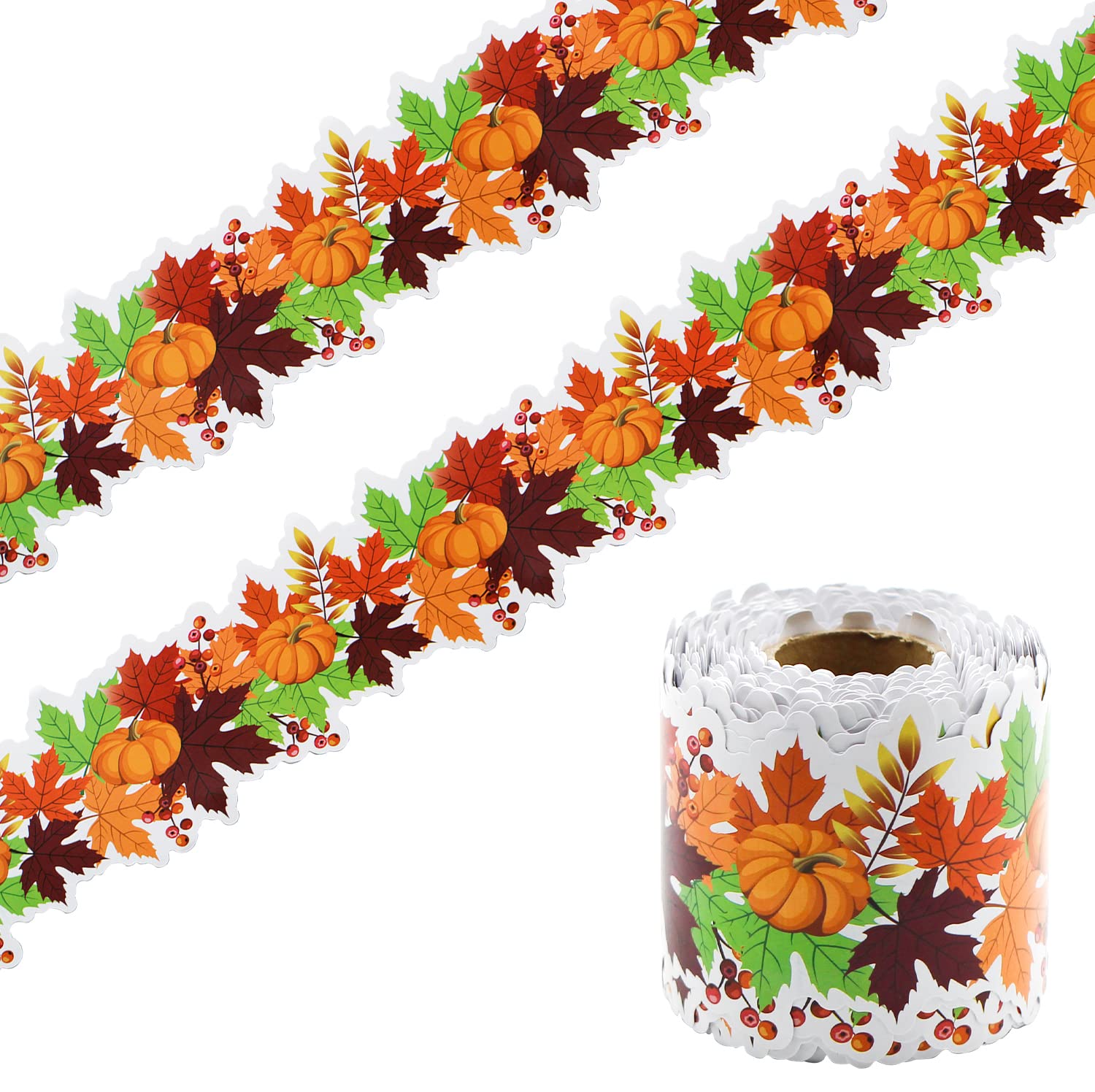 66ft Fall Bulletin Board Borders Autumn Pumpkin Maple Leaf Border Thanksgiving Classroom Bulletin Trim Borders for Chalkboard Whiteboard Blackboard Party Wall Decor