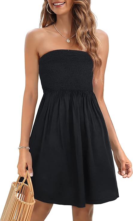 Boho Strapless Off Shoulder Black Summer Dress