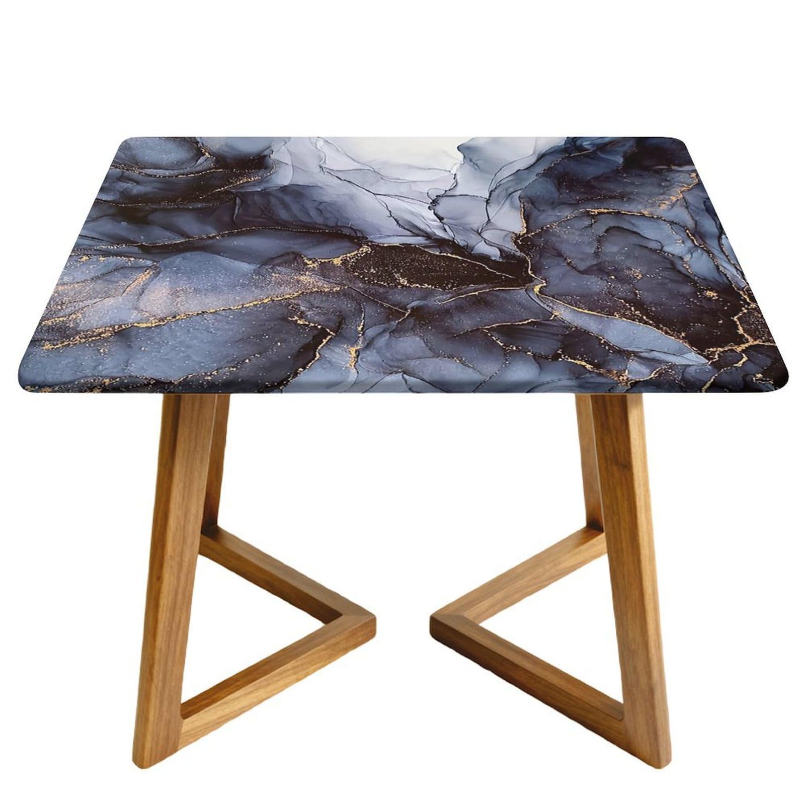 Morbuy Waterproof Oxford Cloth Tablecloth Cover, Elastic Square Fitted Tables for Kitchen/Garden, 3D Marble Print Stain-Resistant Table Cover (Tie-Dye Black,160x160cm)