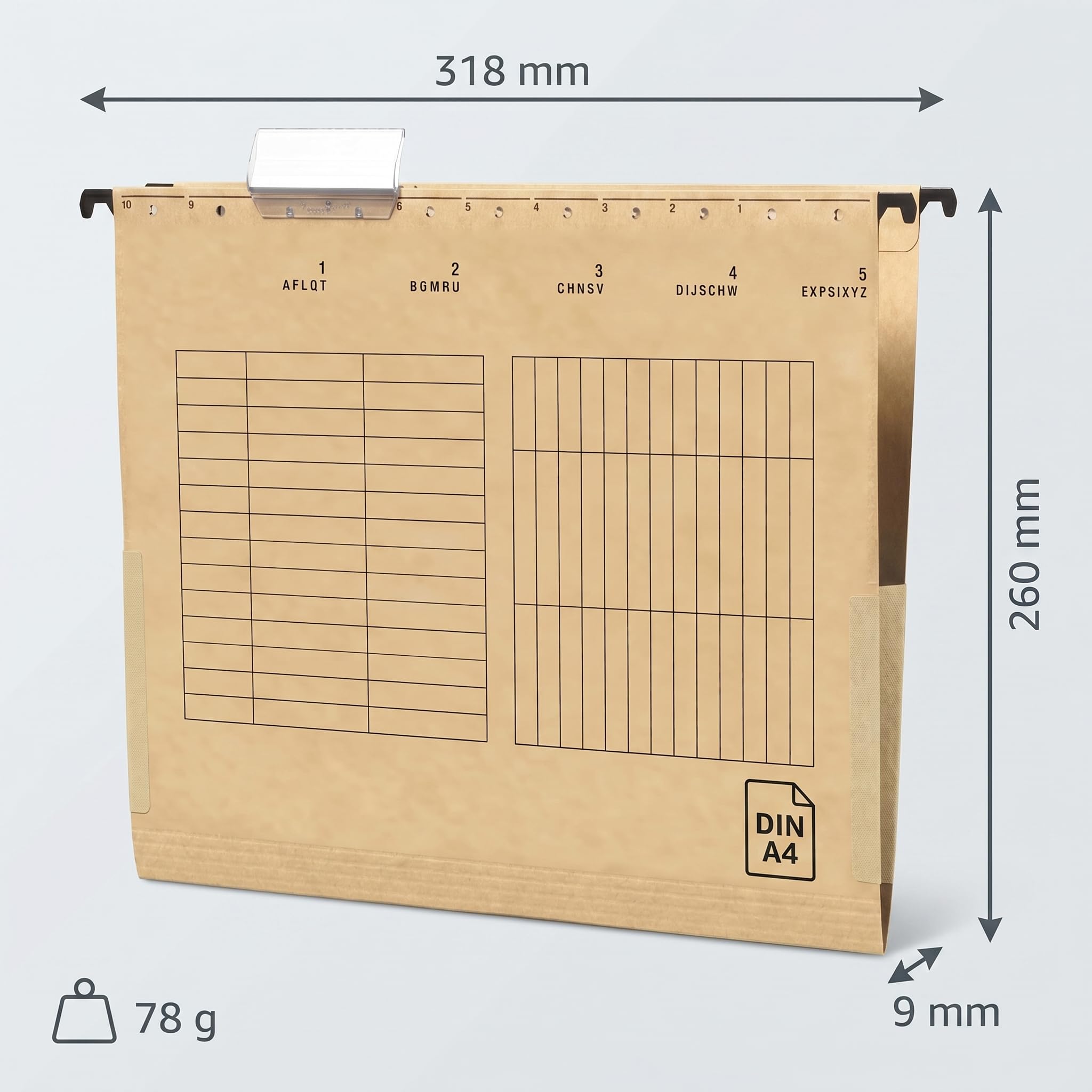 Hängetaschen DIN A4 50 Stück – Hängemappen braun aus Recycling-Karton – 350 Blatt – Hängeregister Mappen stabil – Blauer Engel – Made in Germany – Conipa