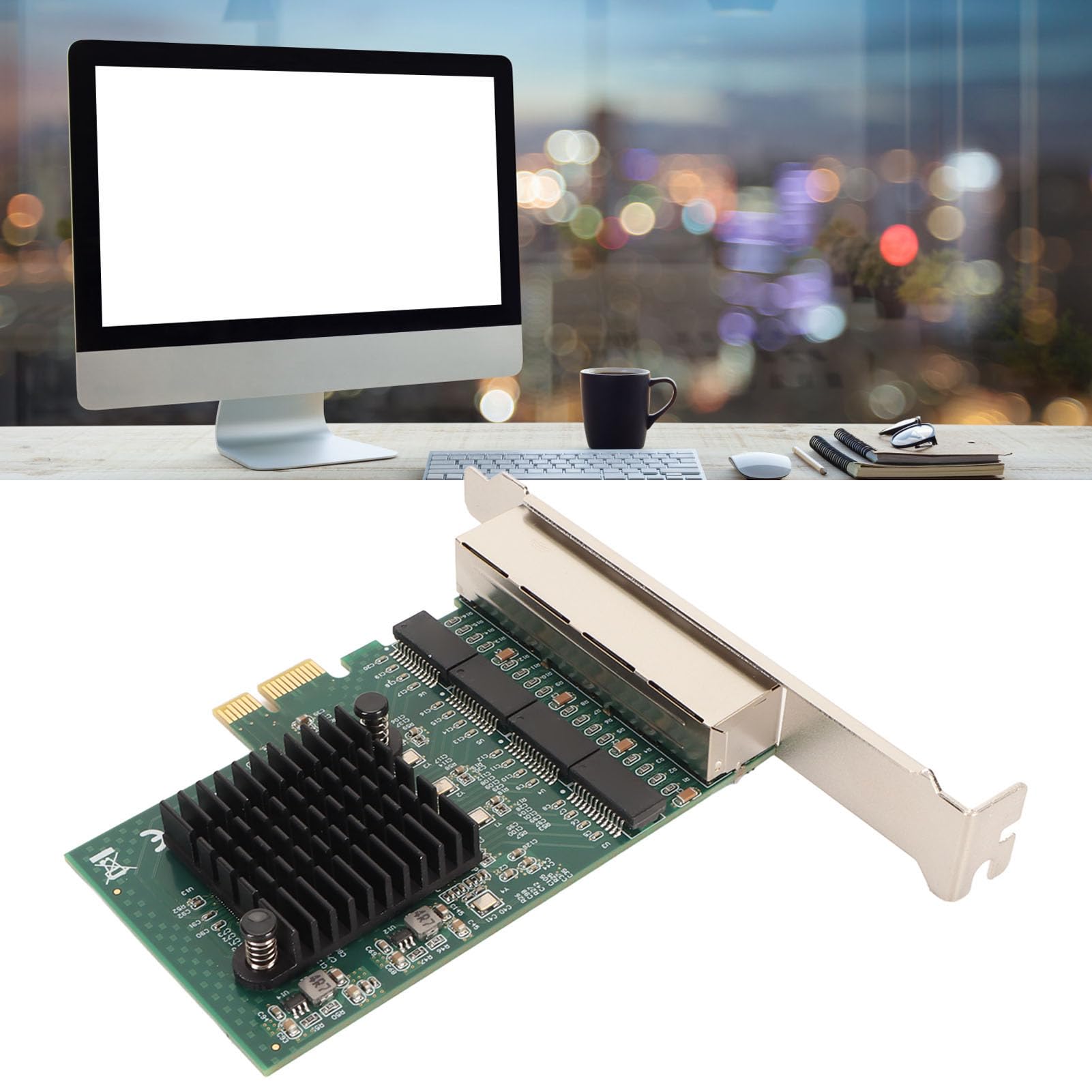 Carte Réseau PCIe 4 Ports, Carte Réseau PCIe Gigabit pour Chipset Realtek 8111F, Carte D'interface Réseau Gigabit Ethernet PCIe X1, Carte Réseau Adaptateur Serveur NIC