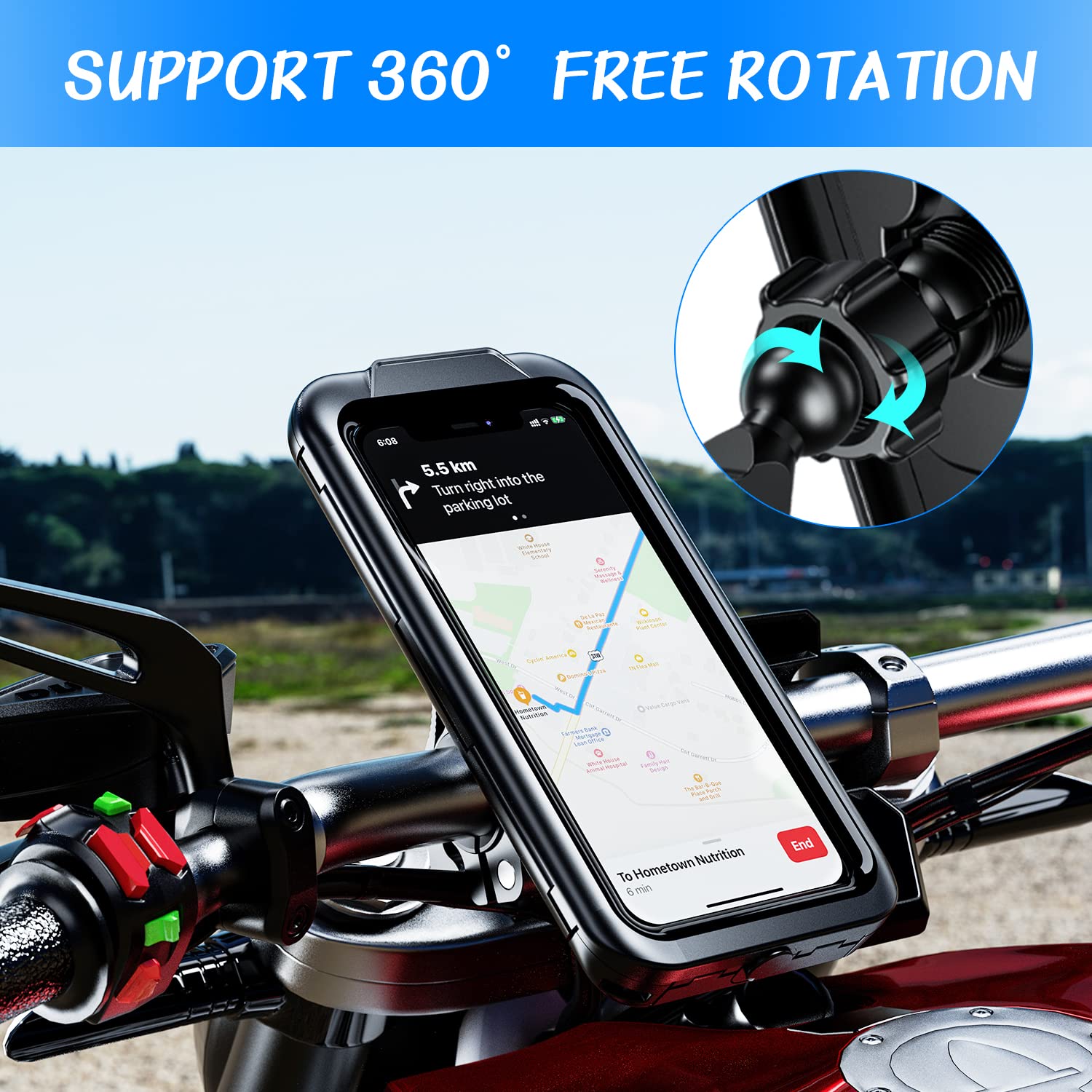 Support Téléphone Moto Étanche IP67 - Rotation 360° Anti-Vibrations | Pour Guidon 22-32mm Support Telephone Moto