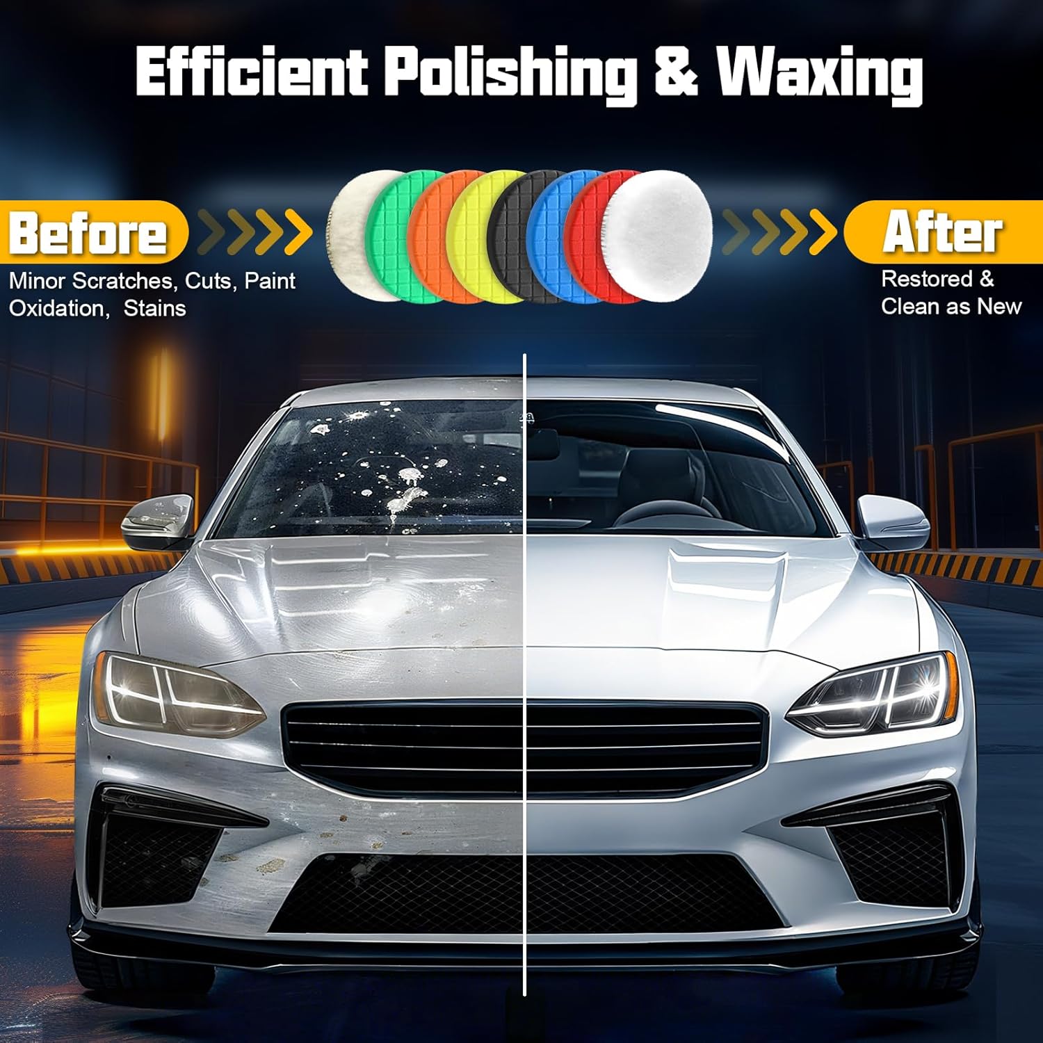 Buffing Polishing Pads, 8Pcs 7.5 Inch 190mm for 7 Inch Backing Plate, Compound Buffing Sponge Pads and Woolen Pads Cutting Polishing Pad Kit for Car Buffer Polisher & Waxing - Image 5