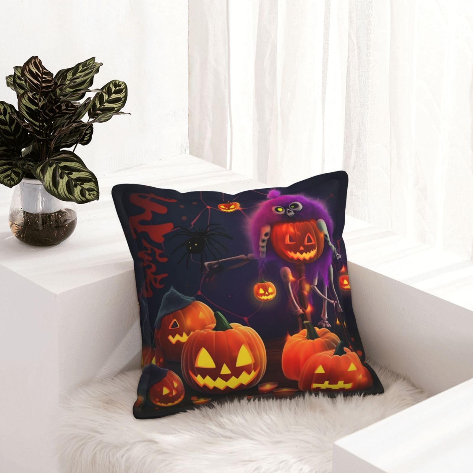 Housse de coussin similicuir 50x50 cm lot de 2 décor Happy Halloween