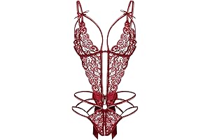 Women's Deep V Lace Teddy One Piece Lingerie Cutout Strappy Lingerie