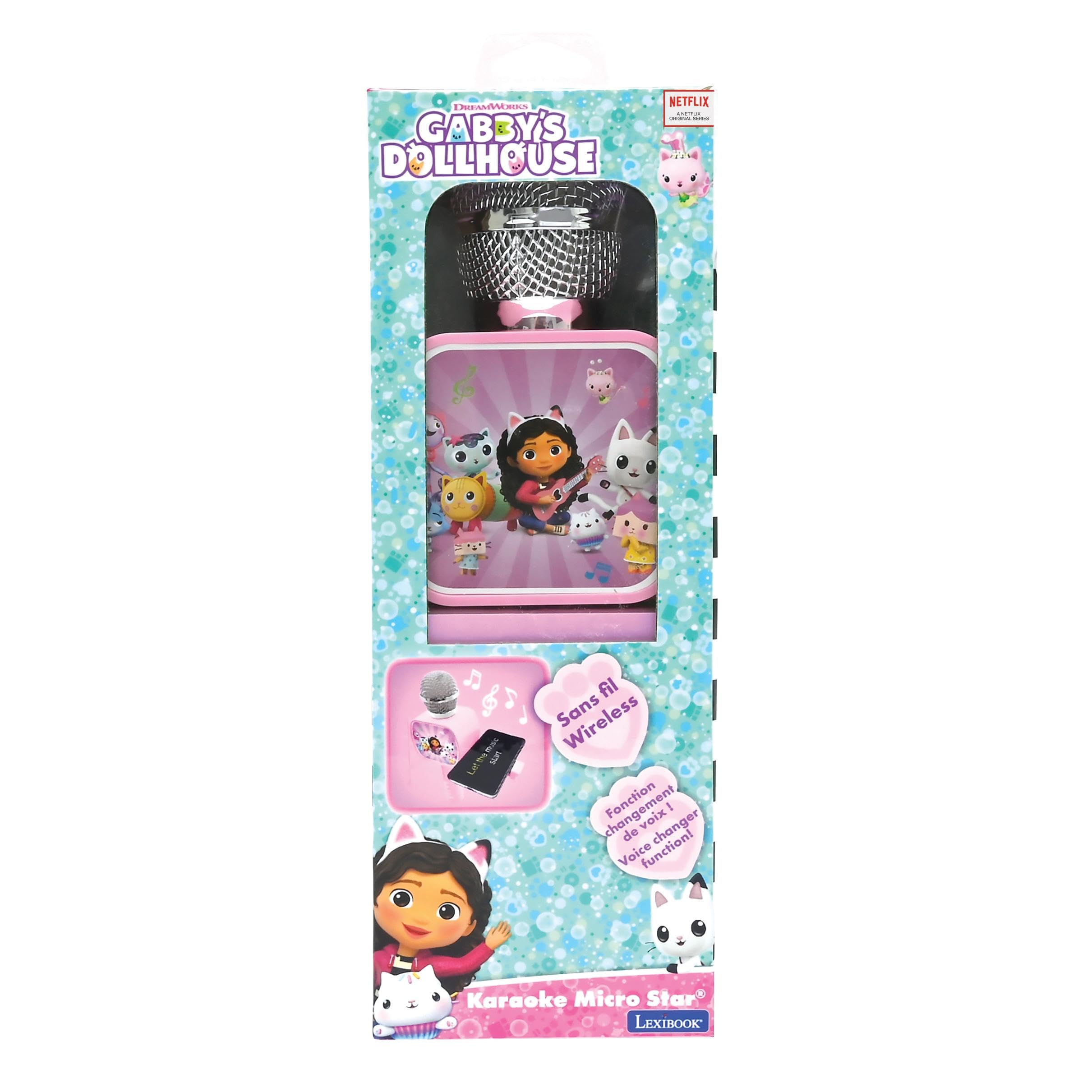 Lexibook, Gabby's Dollhouse, Microfono Bluetooth® con Funzione di Cambio Voce, Altoparlante Incorporato, Supporto per Telefono Incluso, Rosa, MIC240GDHLXB