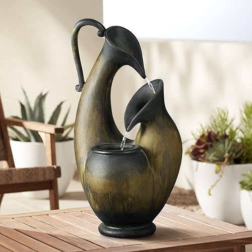 John Timberland Weathered Jug Mediterranean Table-Top Water Fountain 24" High Cascading for Table Desk Yard Garden Patio Deck Home Relaxation