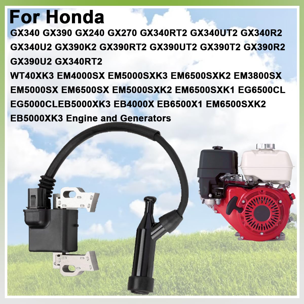 ZAMDOE 30500-Z5T-003 Modulo Bobina di accensione con connettore a 4 Poli per Honda GX340, GX390, GX240, GX270, EB5000, EB6500, EM5000, EM6500 Motori Sostituisce 30500-Z5R-003, 30500Z5T003, HZG-C00001