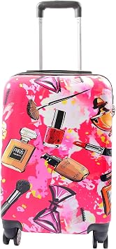 House Of Leather Womens Four Wheels Hard Shell Suitcase Make up Printed Travel Luggage Cabin Size Viana