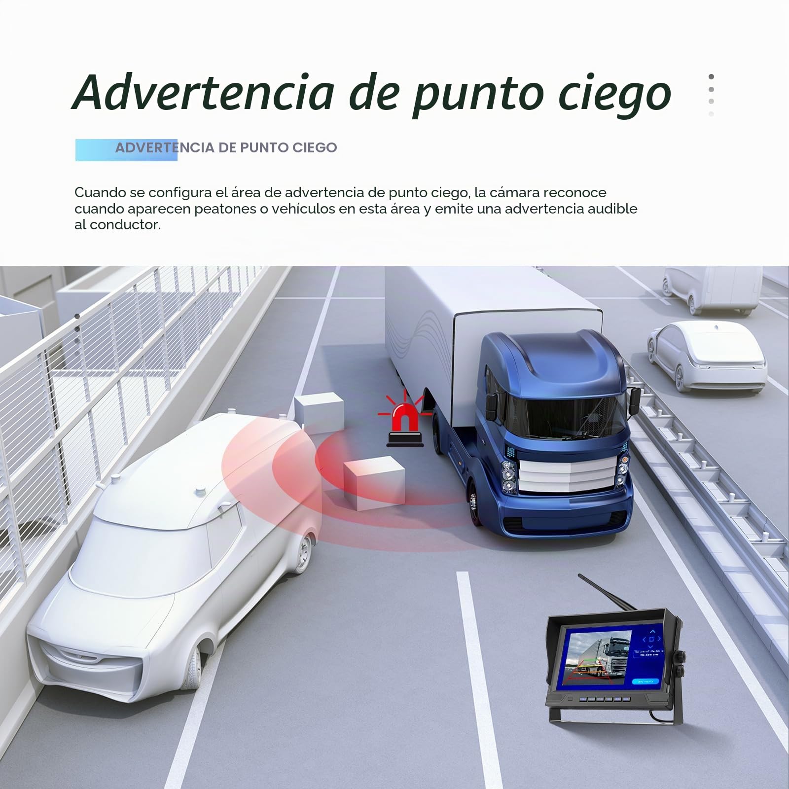 9 Pulgadas Monitor Cámara de Marcha Atrás Inalámbrica para Camión 12-24V Coche, BSD DVR Camara Marcha, Estanqueidad IP68/Visión Nocturna/Grabación en Bucle