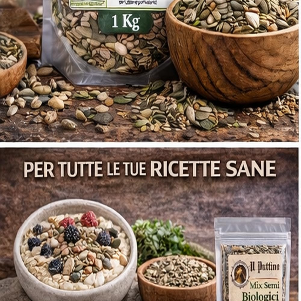 Il Puttino Virelli - Mix Semi Premium Biologici 1 kg | Zucca, Girasole e Lino 100% CrudI • Senza Additivi • Ideali per Yogurt, Pane, Insalate o Snack. (1Kg, Semi di Zucca Biologici)