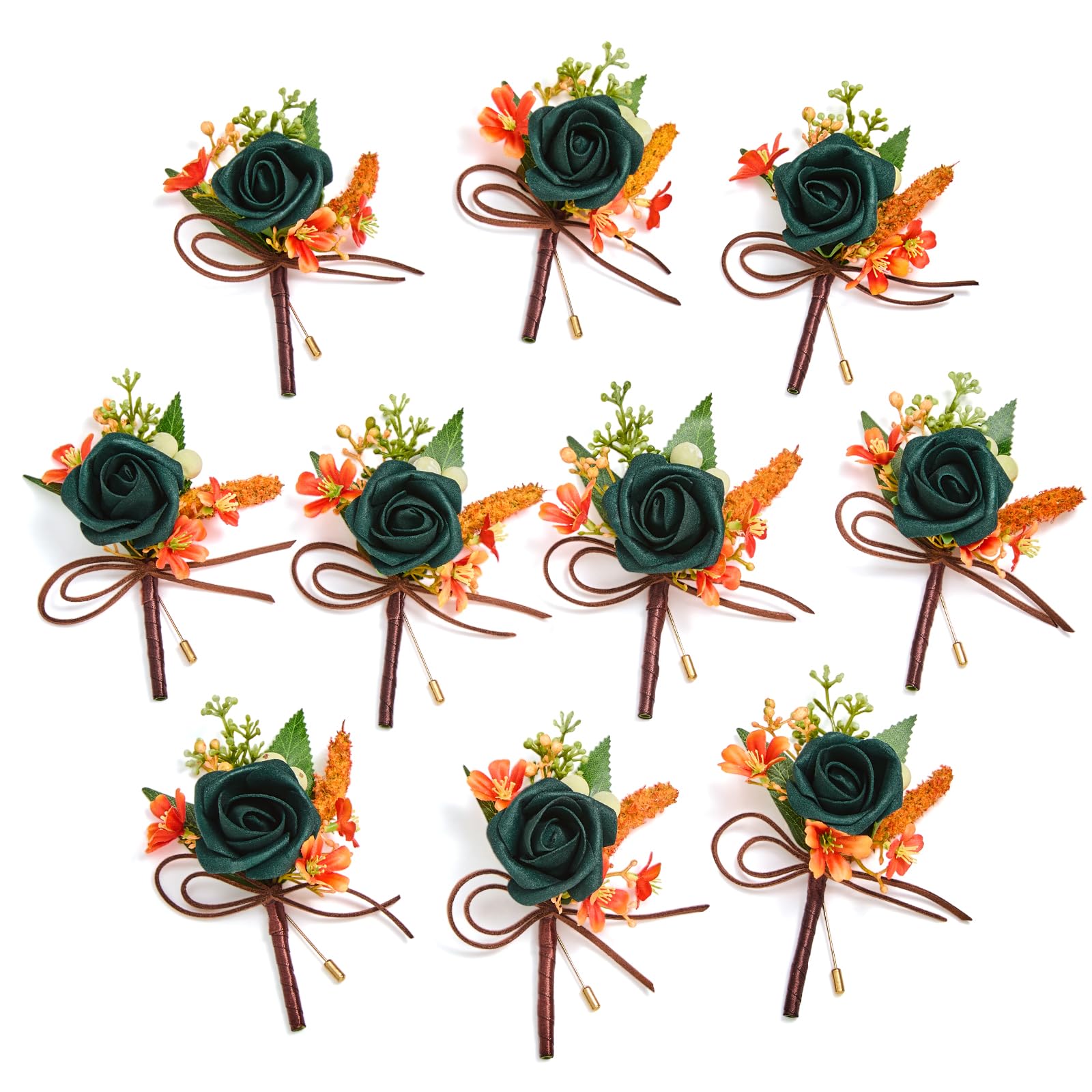 Boutonnière orange vert pour un mariage champêtre ou une fête en plein air