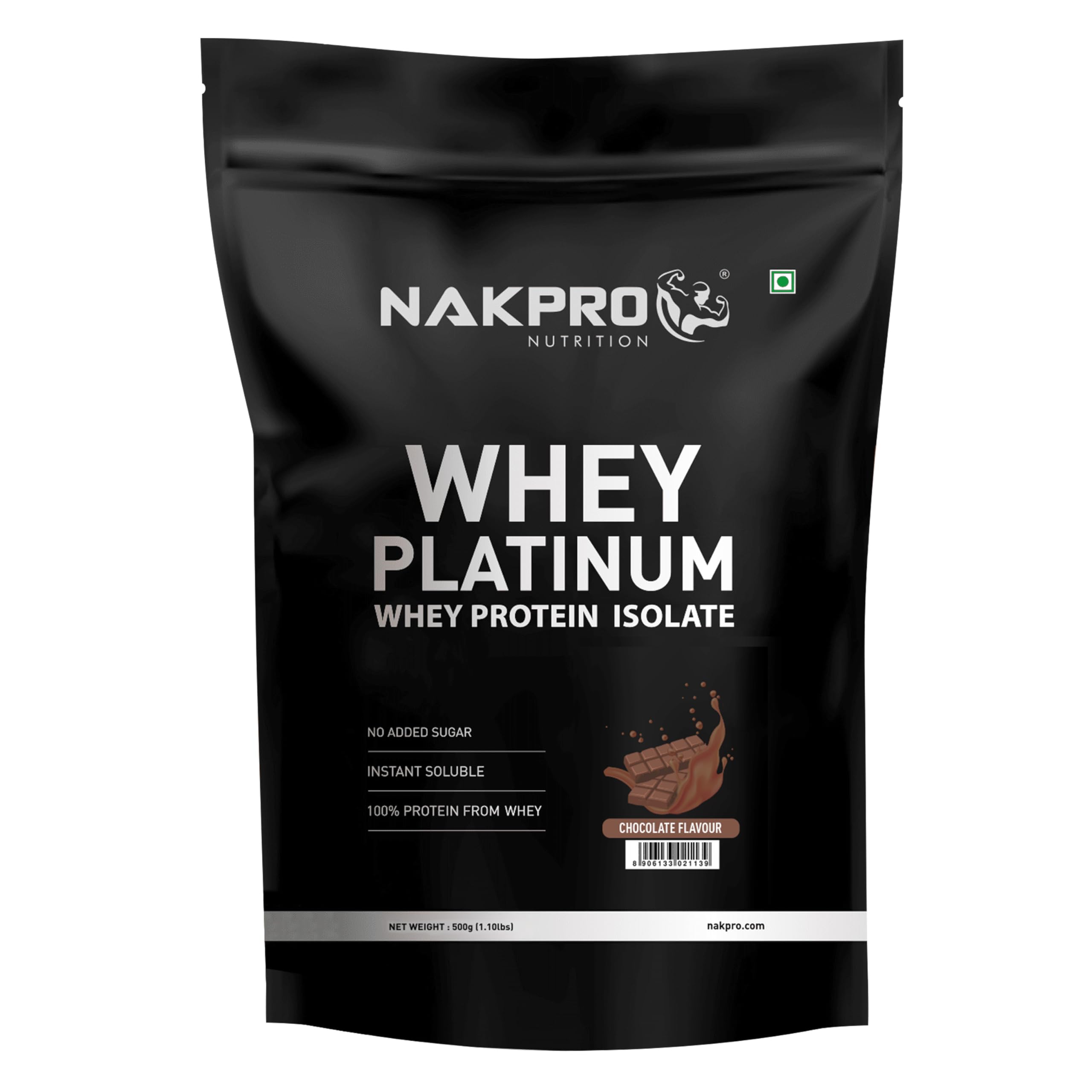 NAKPROPlatinum Whey Protein Isolate 500g Chocolate | 28g Protein, 6.4g BCAA | Trustified Certified 100% Authentic Supplement Powder & No Adulteration | Low Carbs, Fast Absorbing Whey Protein Powder