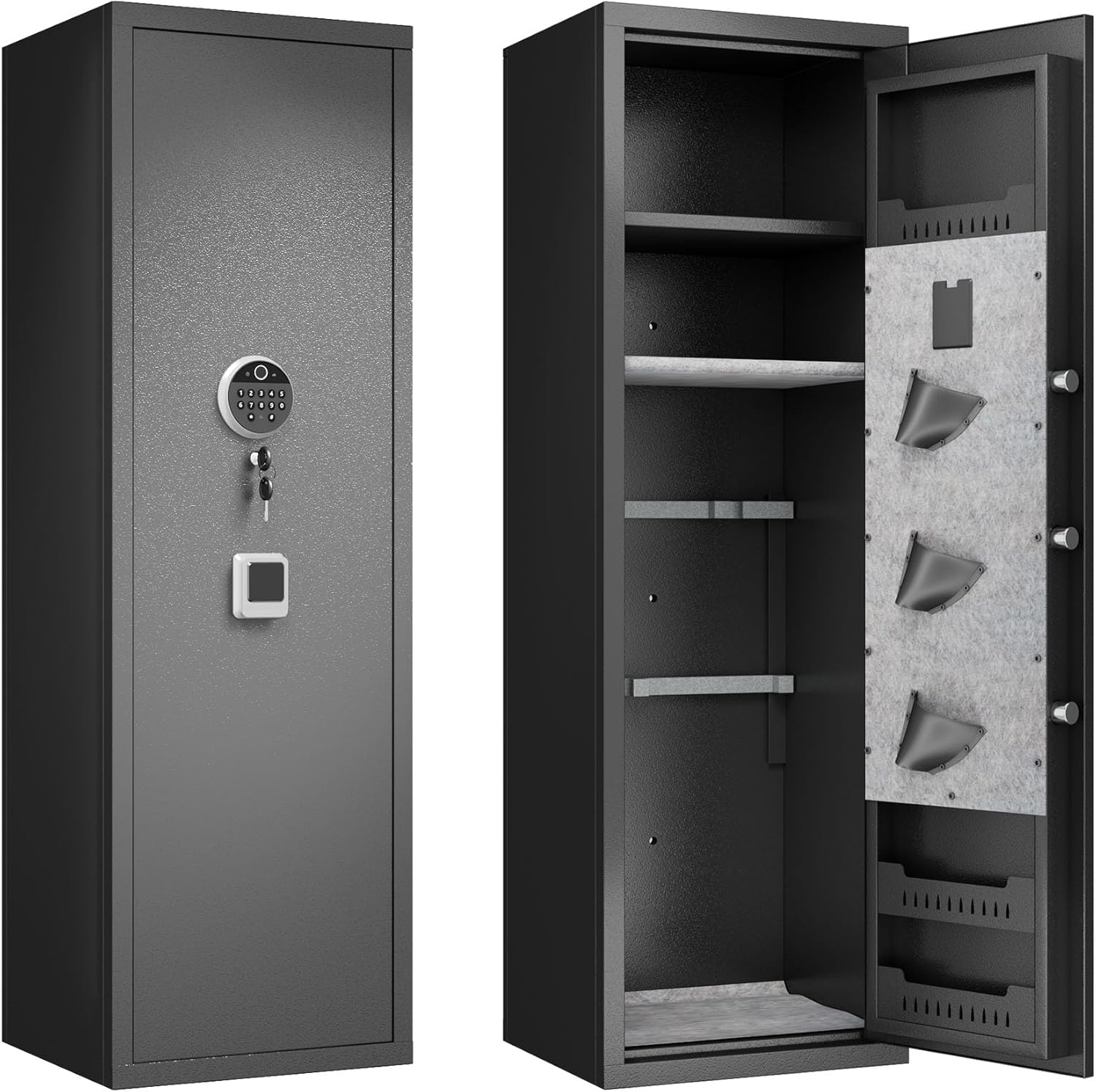 Fingerprint Gun Safe for Home Rifle and Pistols, Quick Access Electronic Safe with No Assembly Required, 57 Inch Black Security Cabinet with Detachable Partition
