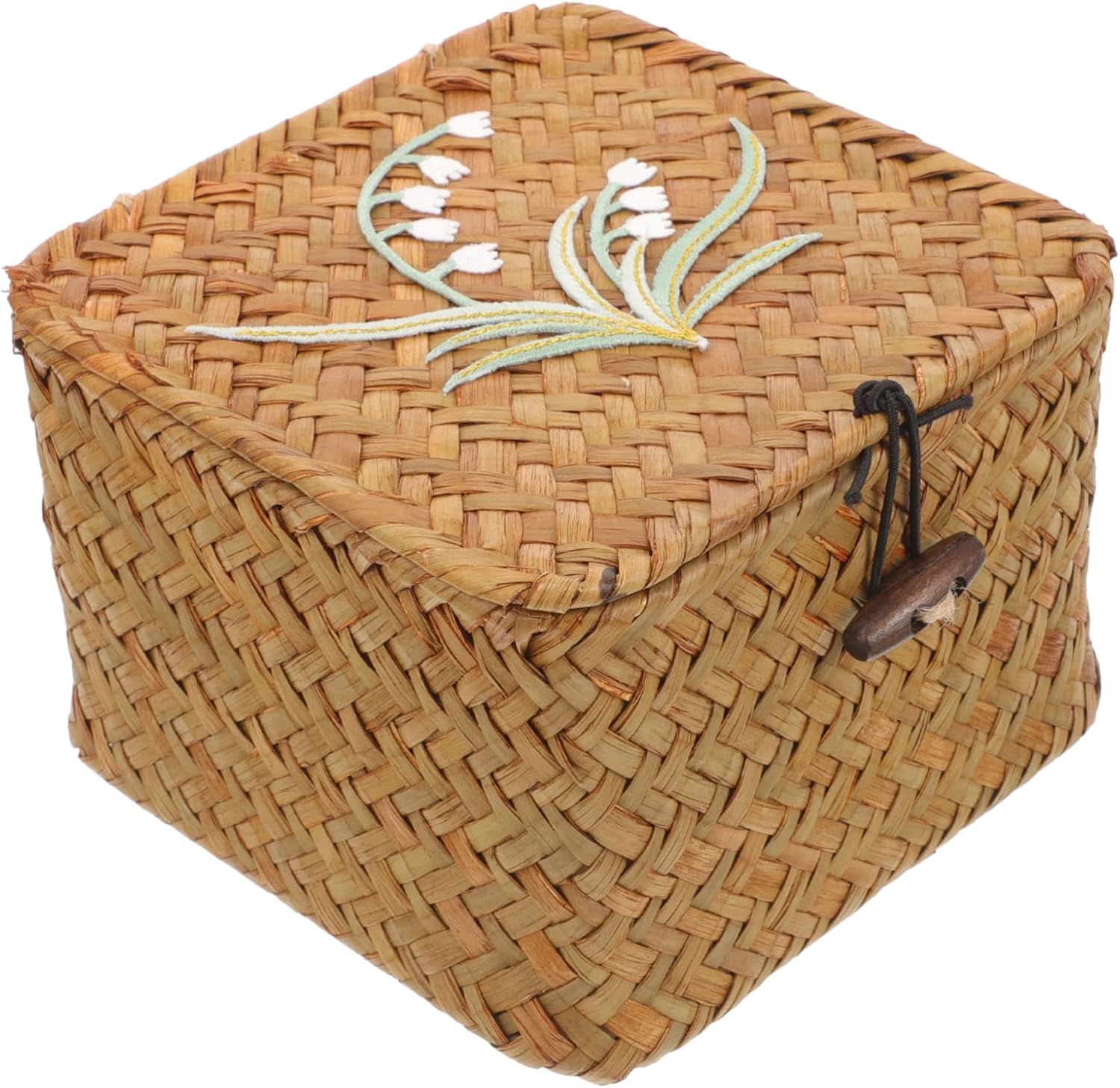 Woven Storage Basket Lid Decorative Hand-woven Sundries Organizer for Home Small for Sewing Supplies Desktop Cosmetic Storage