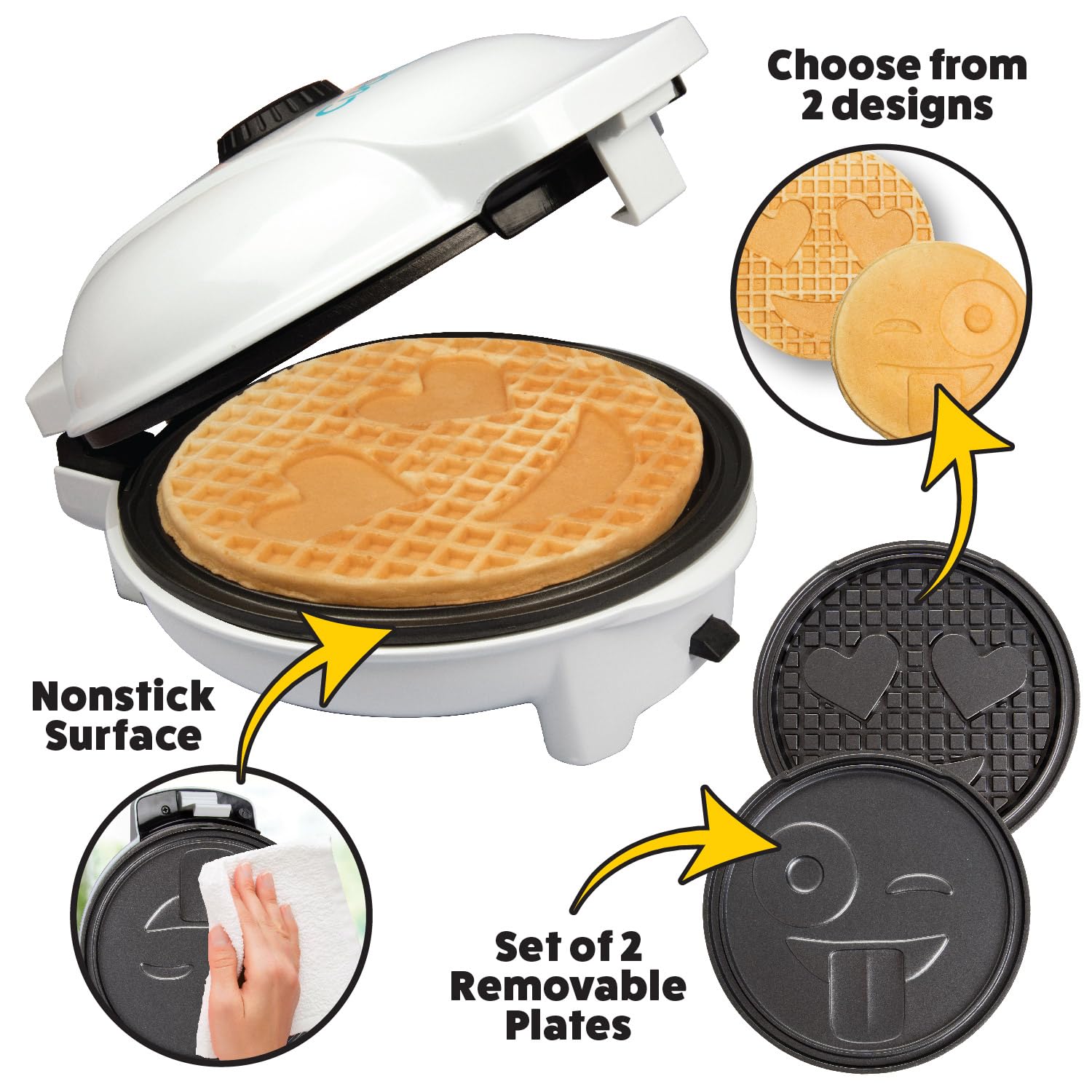 Smiley Face Emoji Waffler & Pancake Maker w 2 Interchangeable, Removable 8