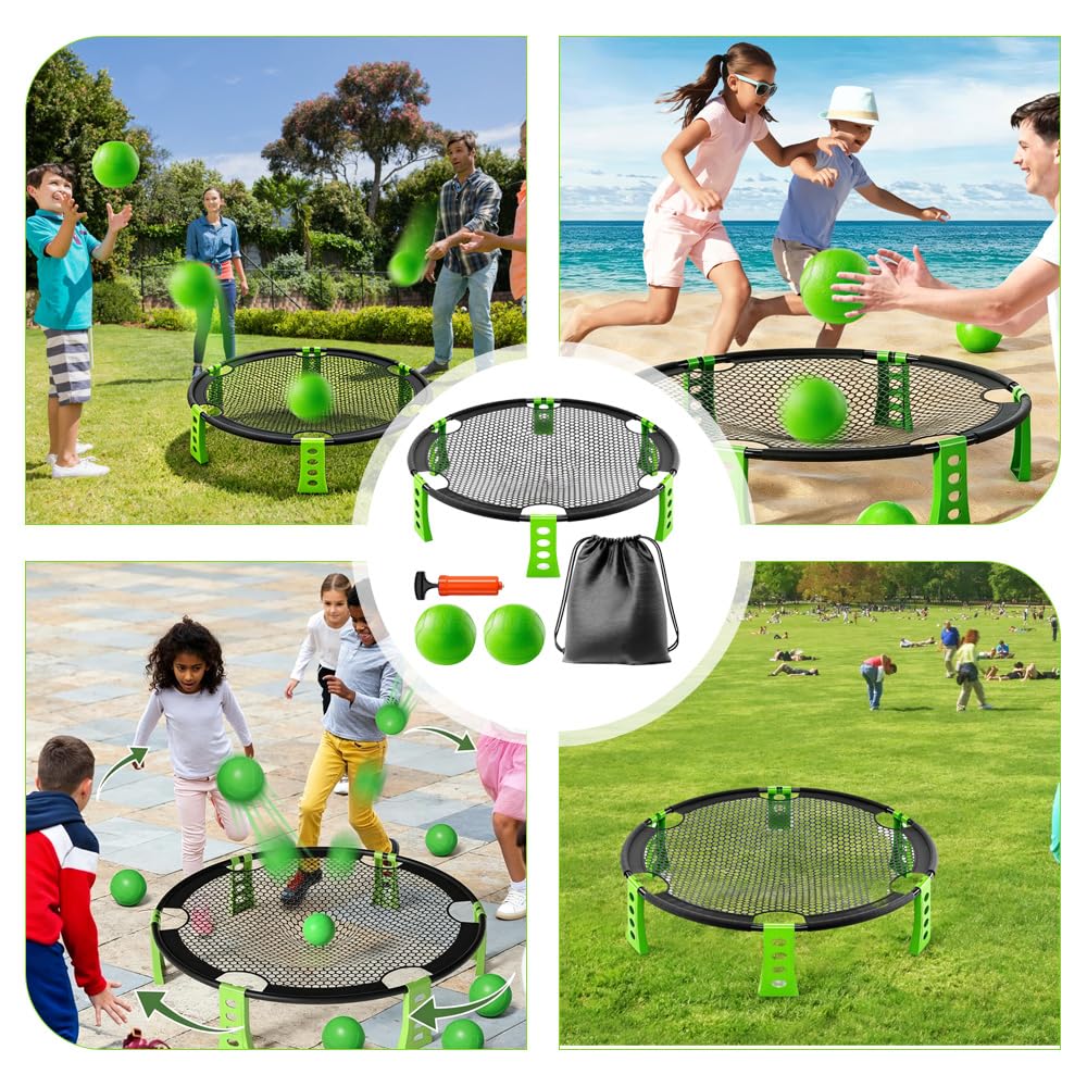 Roundnet Set, Outdoor Roundnet Spieleset mit 2 Bällen, Pumpe, Kordelzugbeutel, Round-net Set Team Games, Gartenspiele für Strand, Rasen, Hof und Park