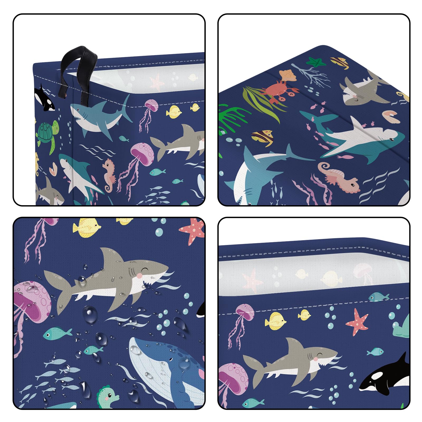 Clastyle Paniers Rangement Animaux Marins Requin Bleu pour Enfants Rectangulaire Boîtes de Rangement Jouets Vêtements pour Chambre d'enfant, 40x30x30 cm