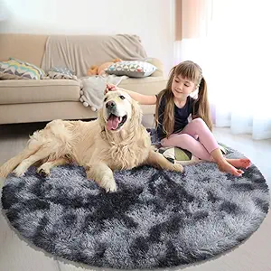 Tie-Dyed Black Fluffy Round Rug,Soft Area Rugs for Girls Room,Shaggy Rugs 6'X6' for Living Room,Non Slip Circle Rug for Kids Bedroom,Shag Plush Nursery Rug,Plush Carpet for Dorm,Cute Furry Room Decor